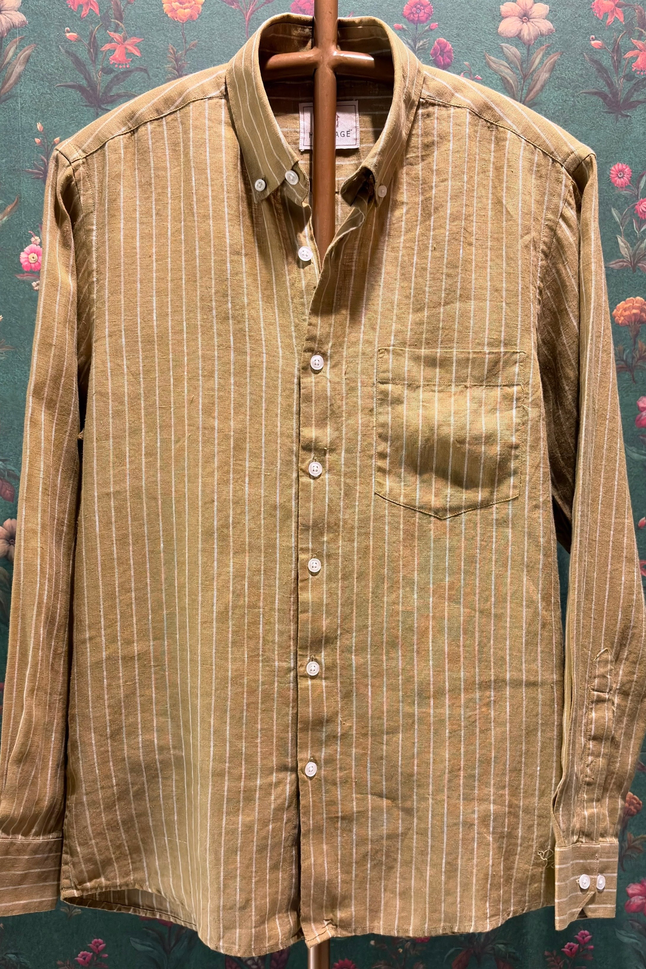Tan Stripe Men’s Pure Linen Full Sleeves Shirt
