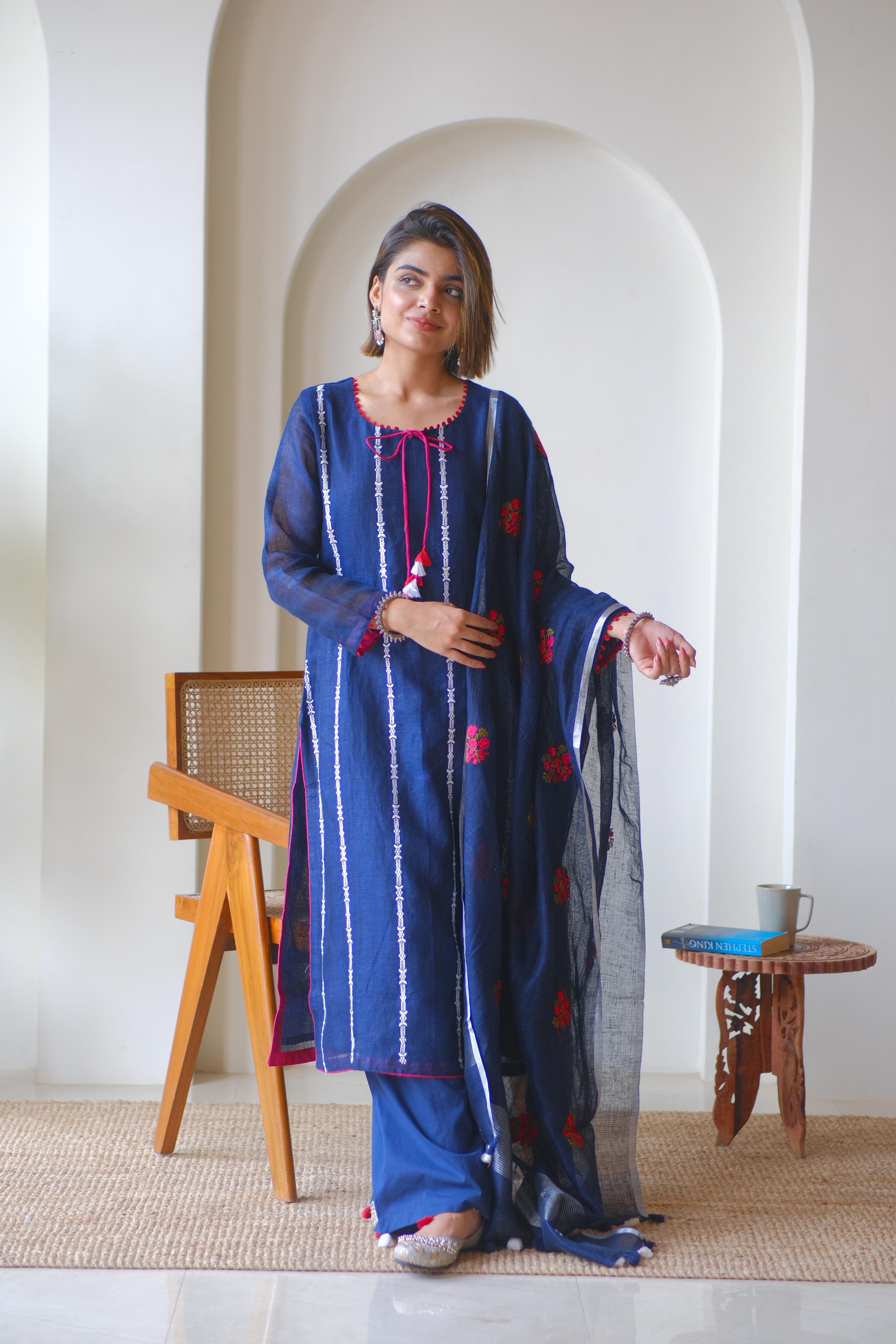 Neel Pushp Embroidered Linen Suit Set | HER-610