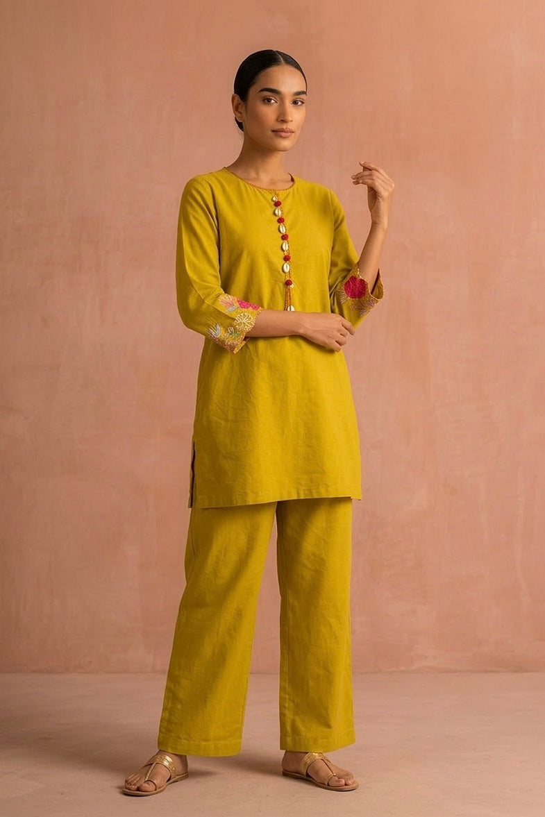 Mustard Yellow Cotton Co-ord Set | HER-581
