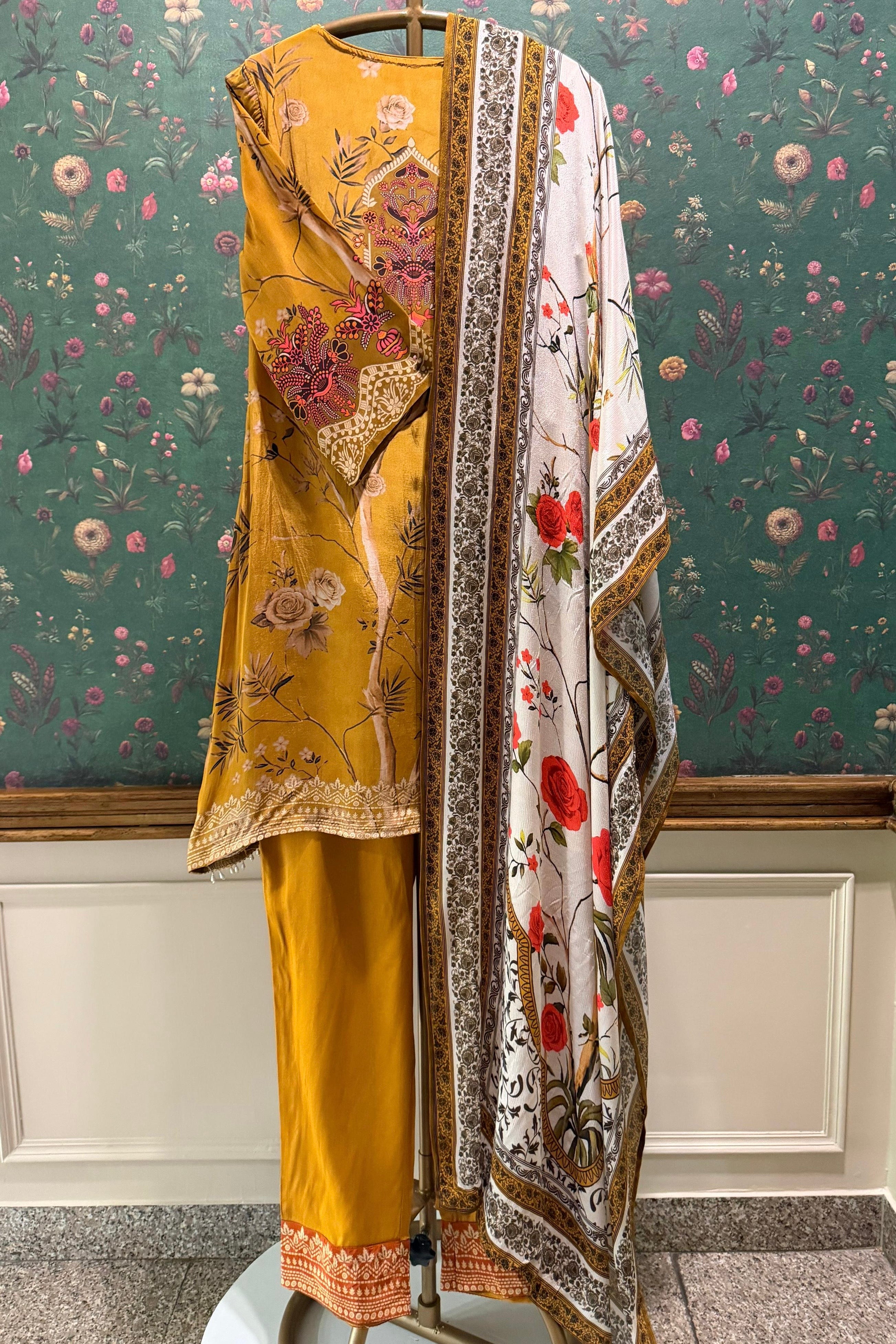 Mustard Rose Garden Embellished Suit Set | HER-614