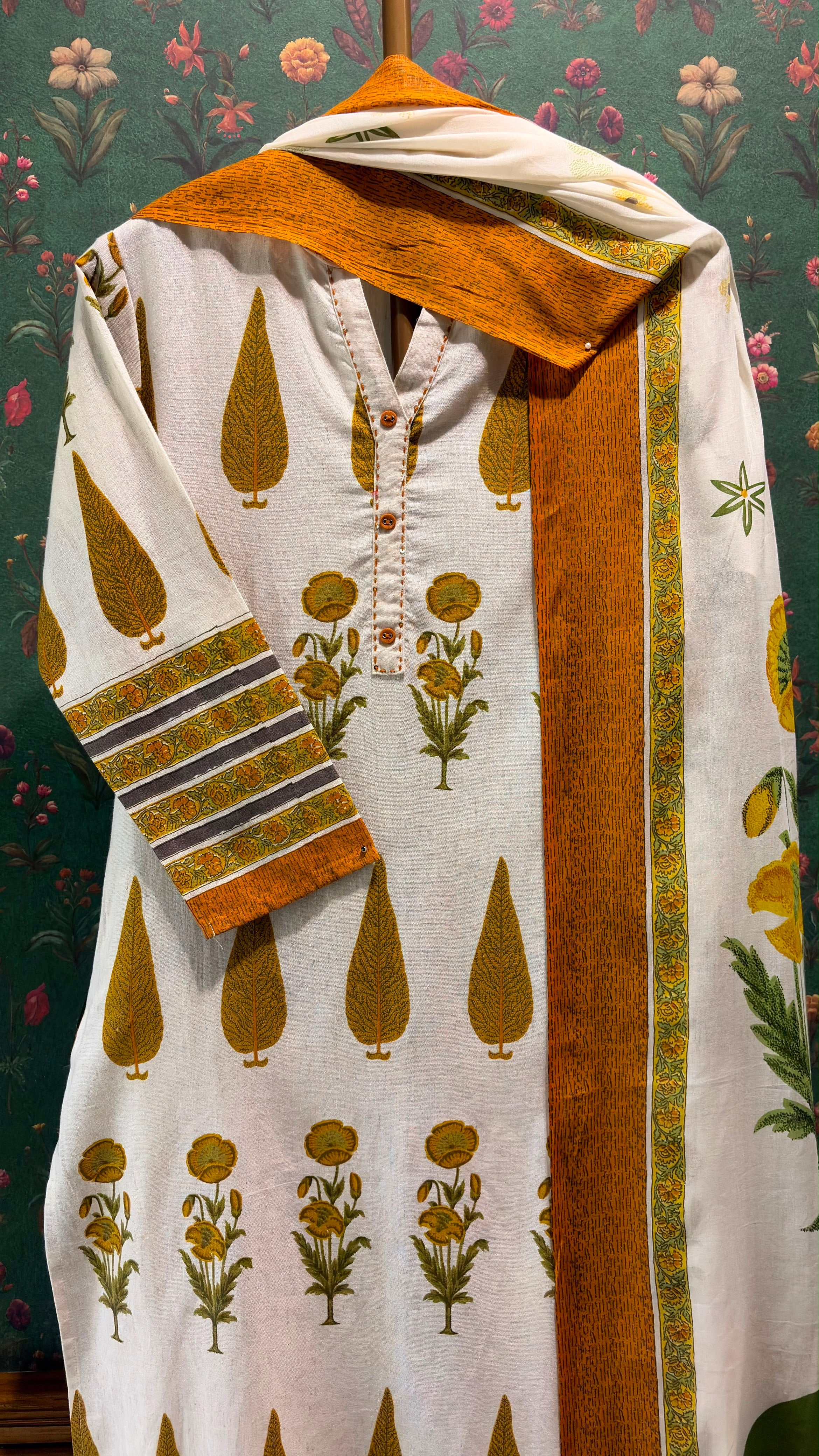 Marigold Mustard Yellow Printed Cotton Suit Set | HER-390