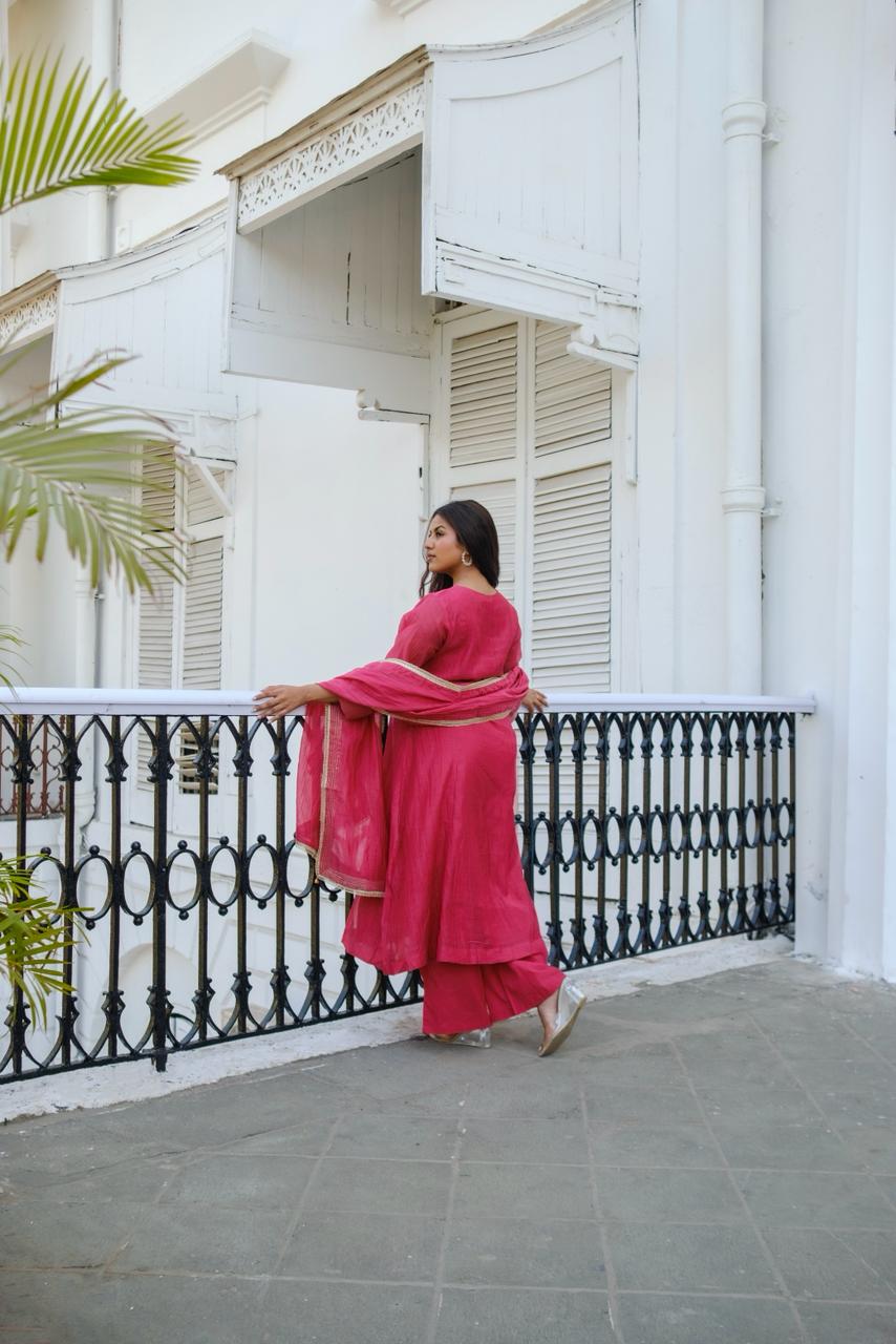 Meher Handcrafted Mul Chanderi A-Line Suit Set | HER-621
