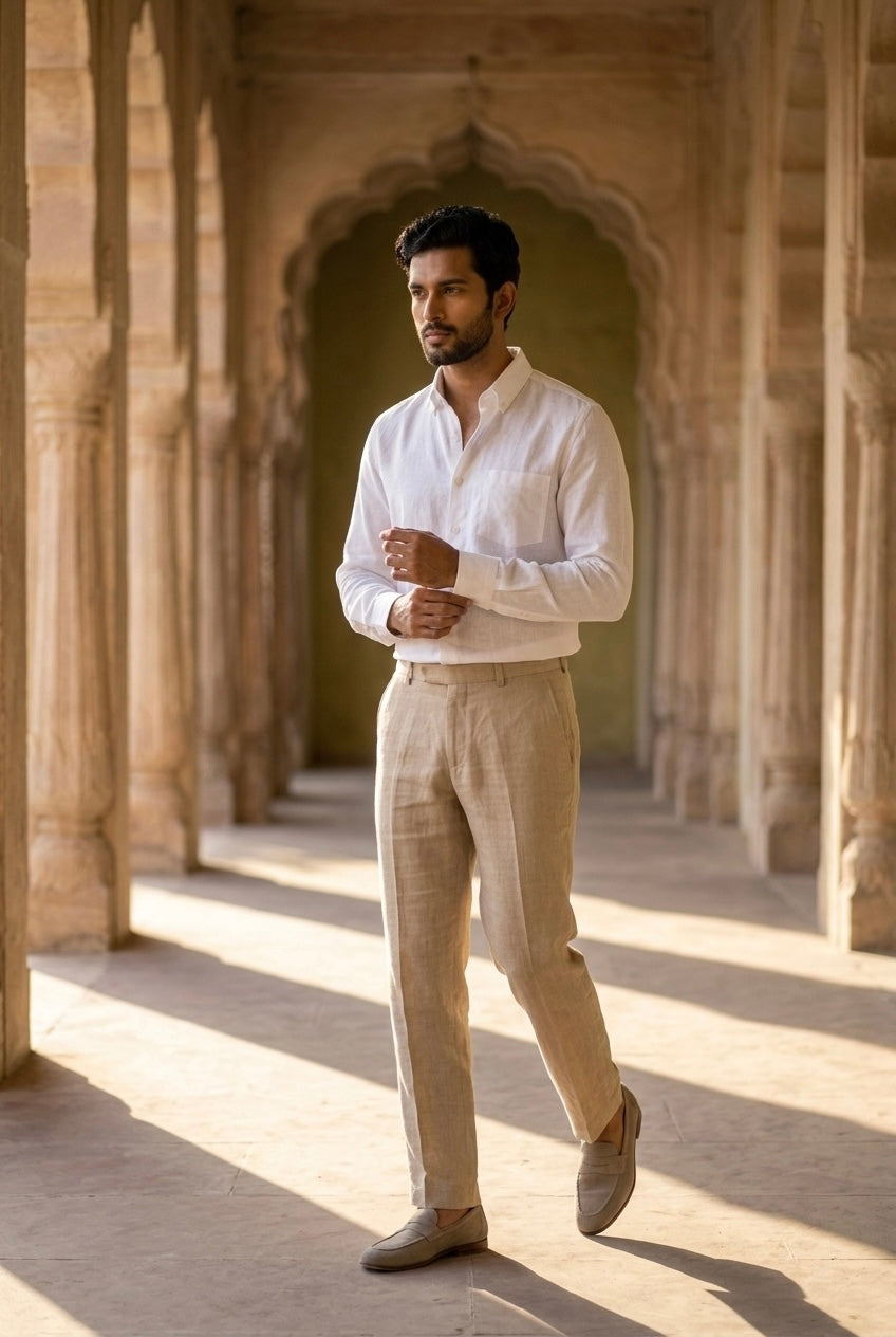 Men’s Ivory White Pure Linen Full Sleeves Shirt