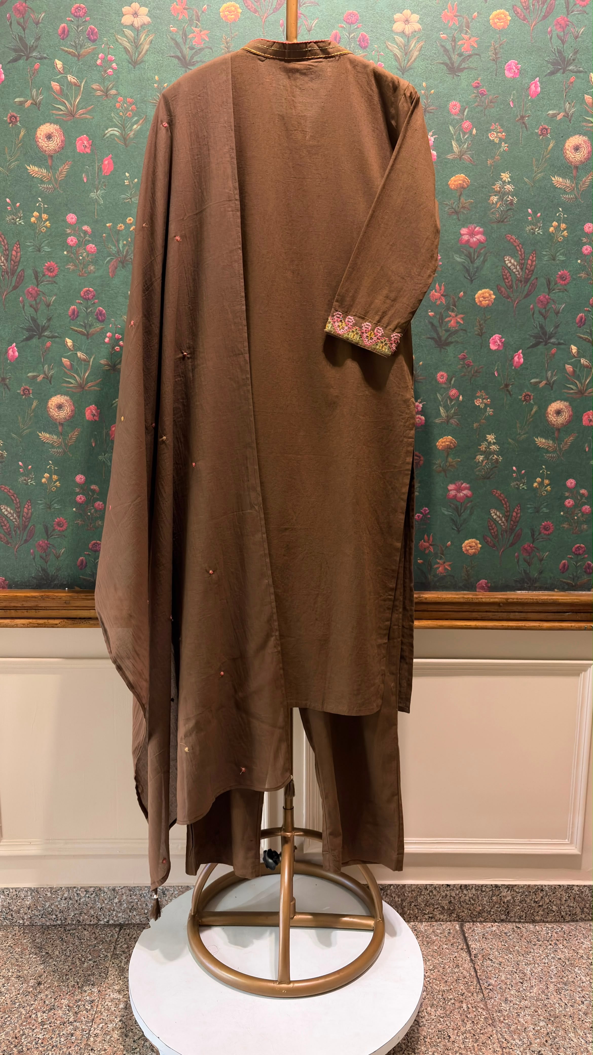 Cocoa Brown Embroidered Cotton Suit Set | HER-697
