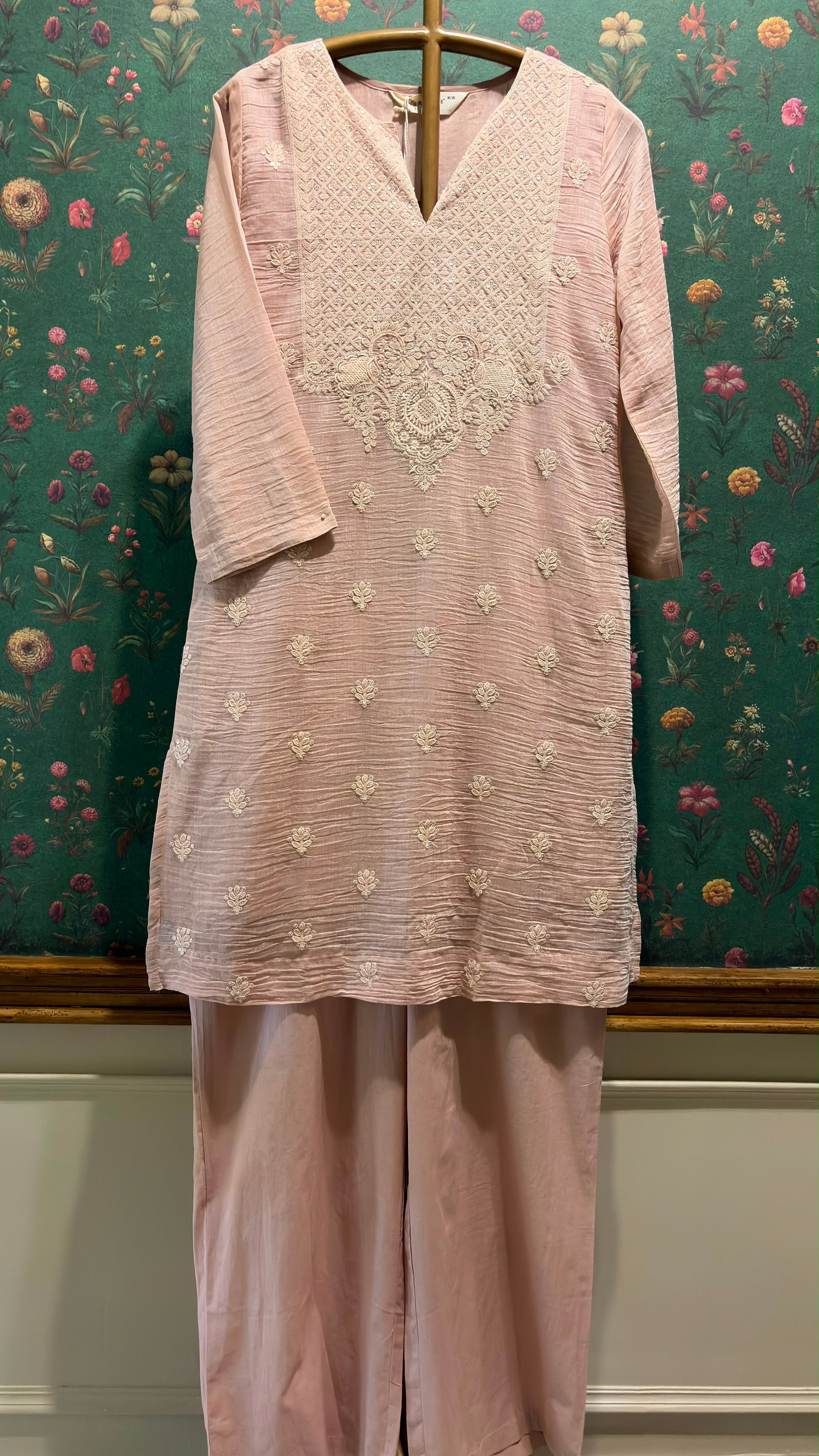 Pastel Pink Mul-Chanderi Kurta Set