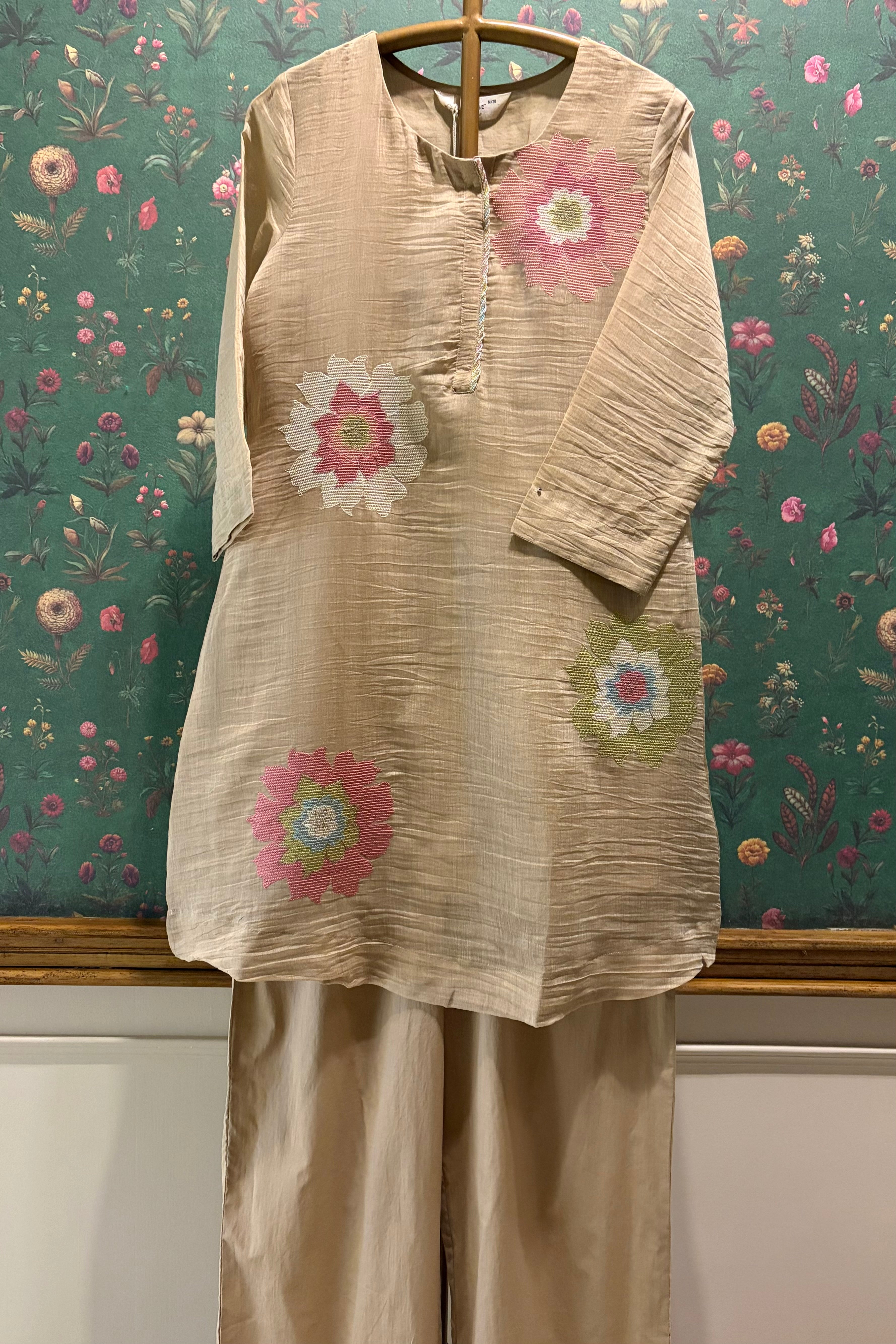 Blush Meadow Handcrafted Co-ord Set, Soft Beige | HER-623