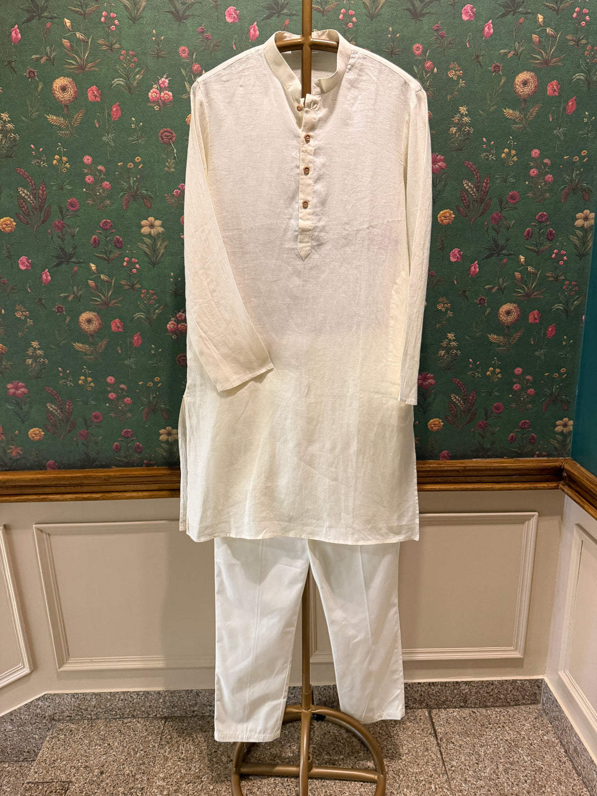 Men’s Pure Linen Kurta Pajama Set – Warm Ivory