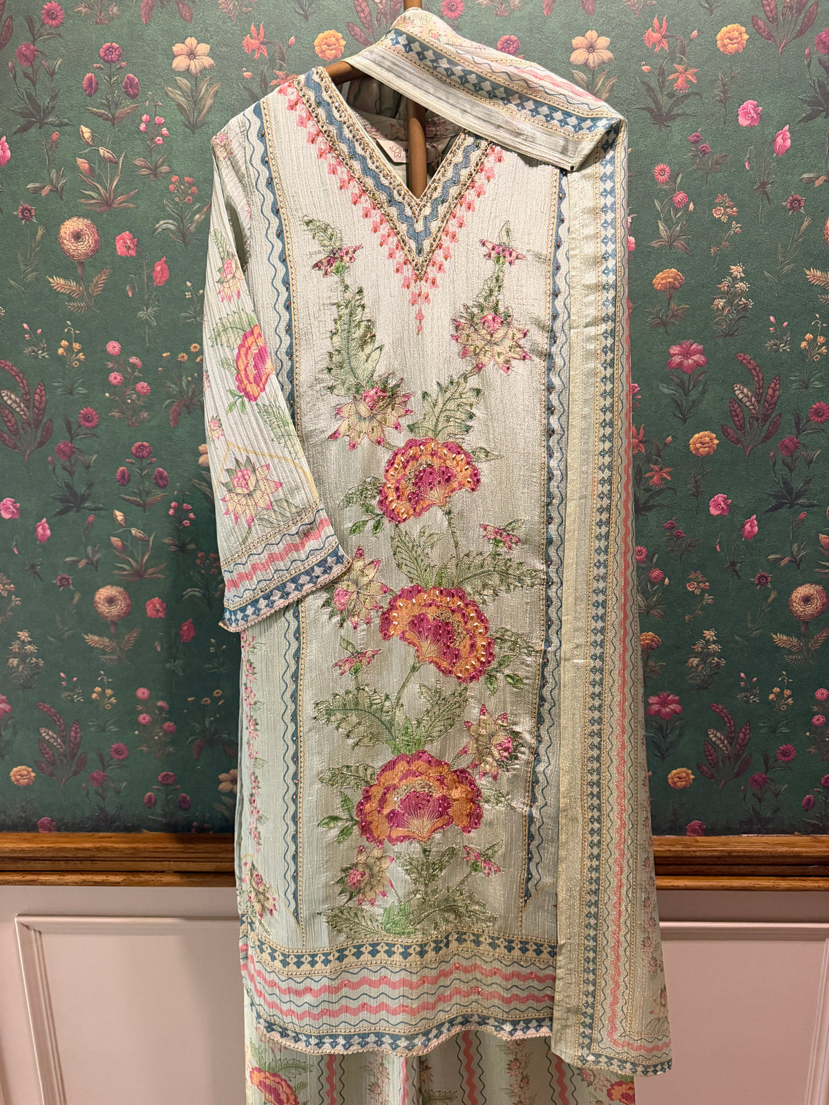 Sage Green Floral Tissue Suit Set