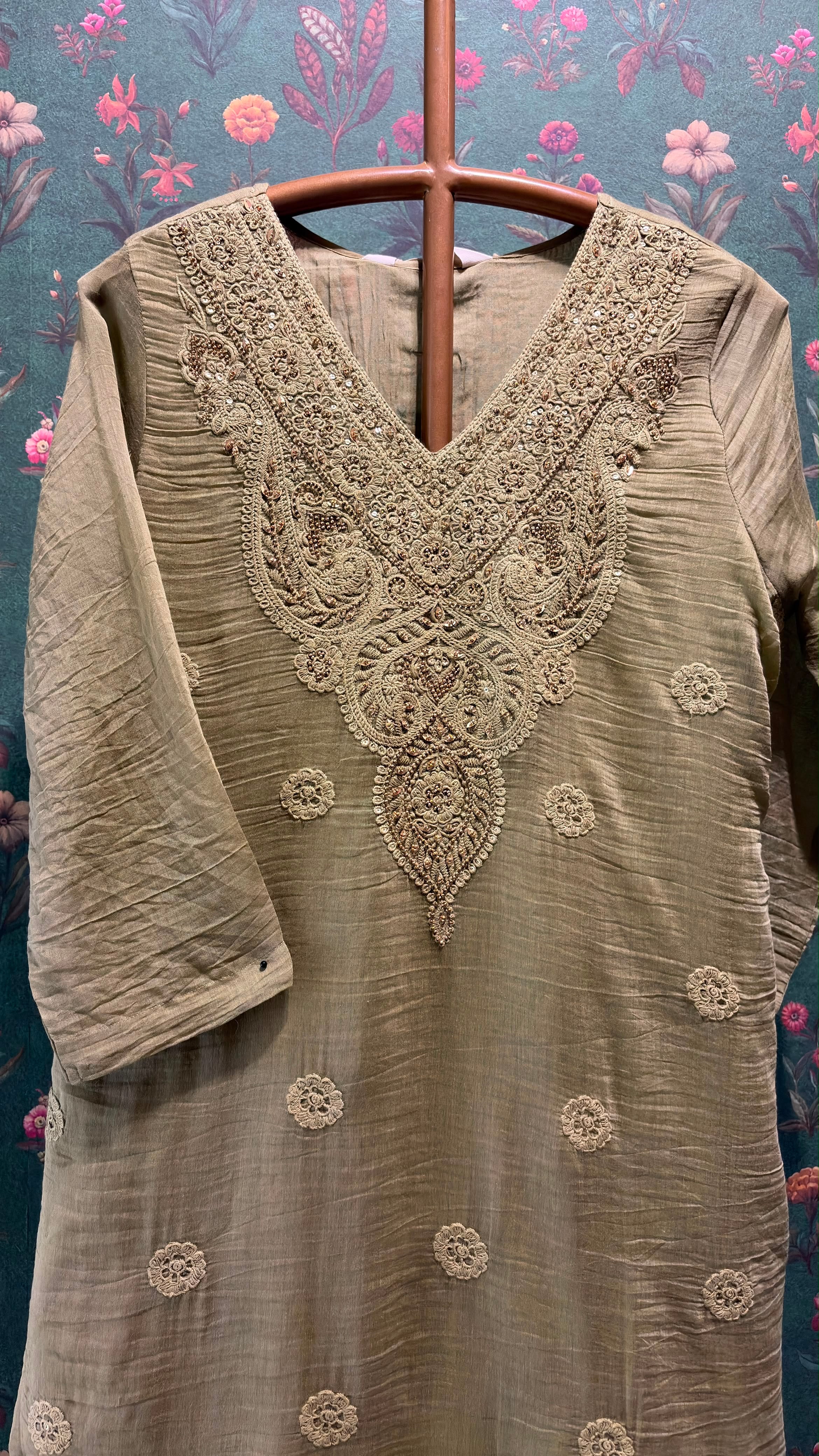 Sage Green Mul-Chanderi Kurta Set