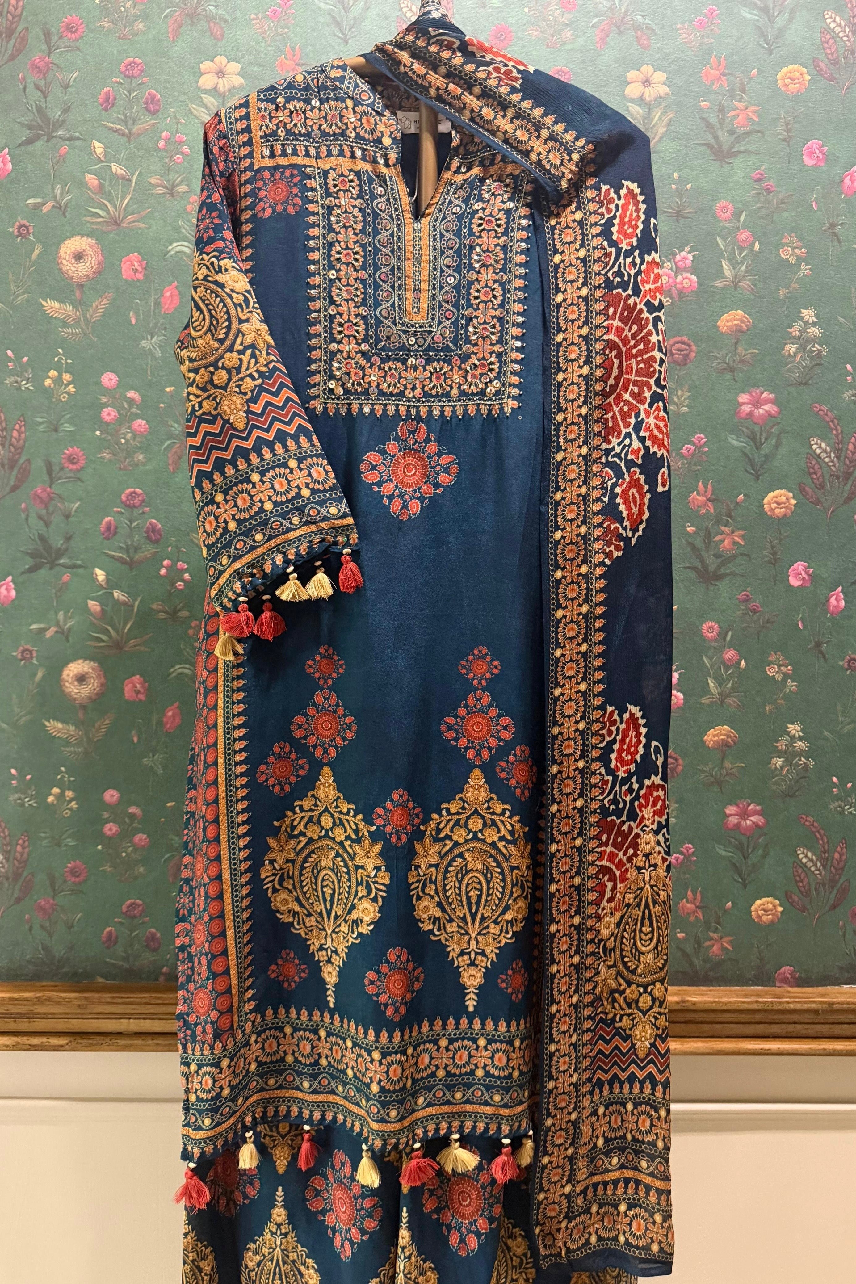 Zarqash Teal Blue Heritage Suit Set | HER-746 BLUE