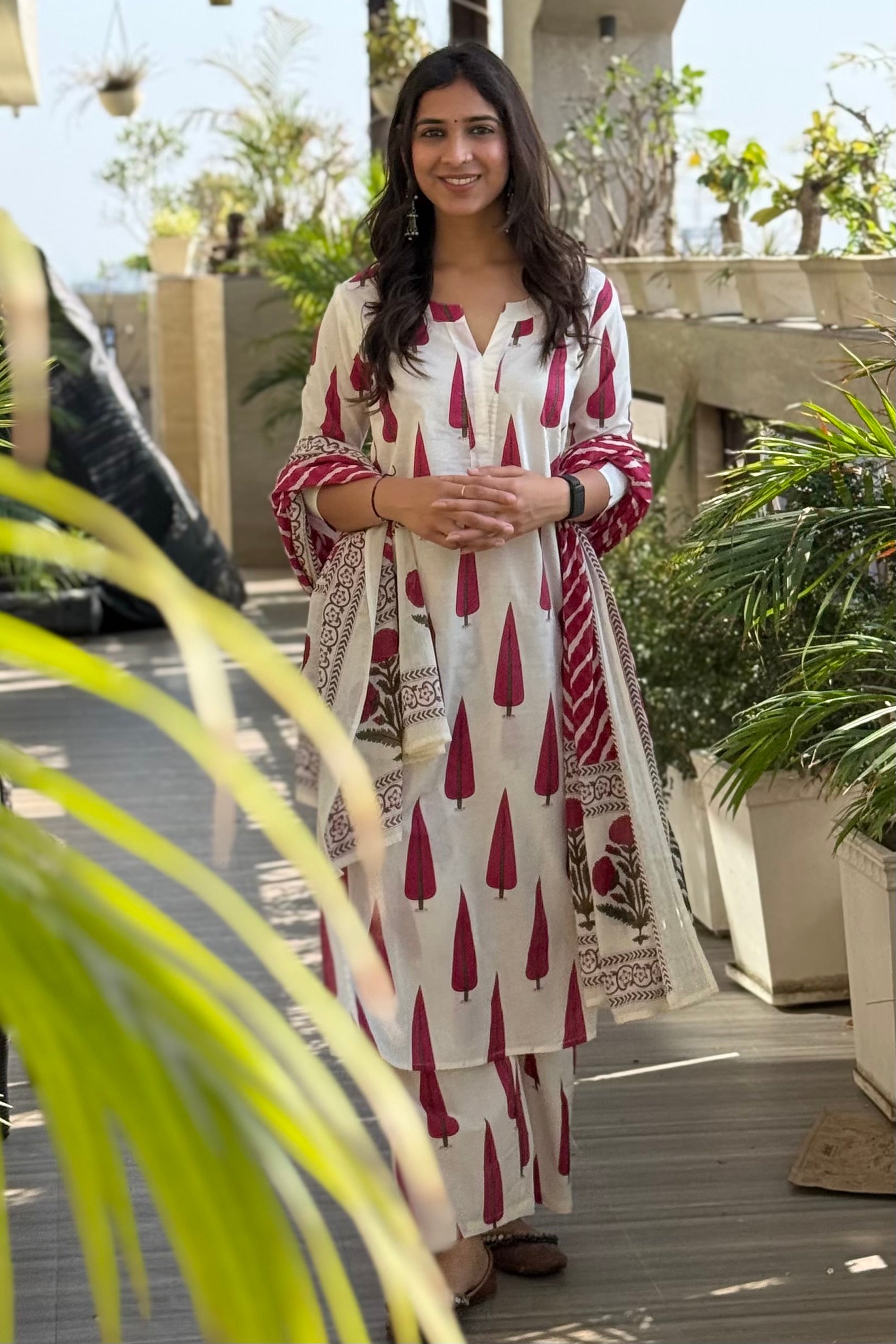 Gulnaar Pink Cotton Suit Set, Leheriya Dupatta | HER-711