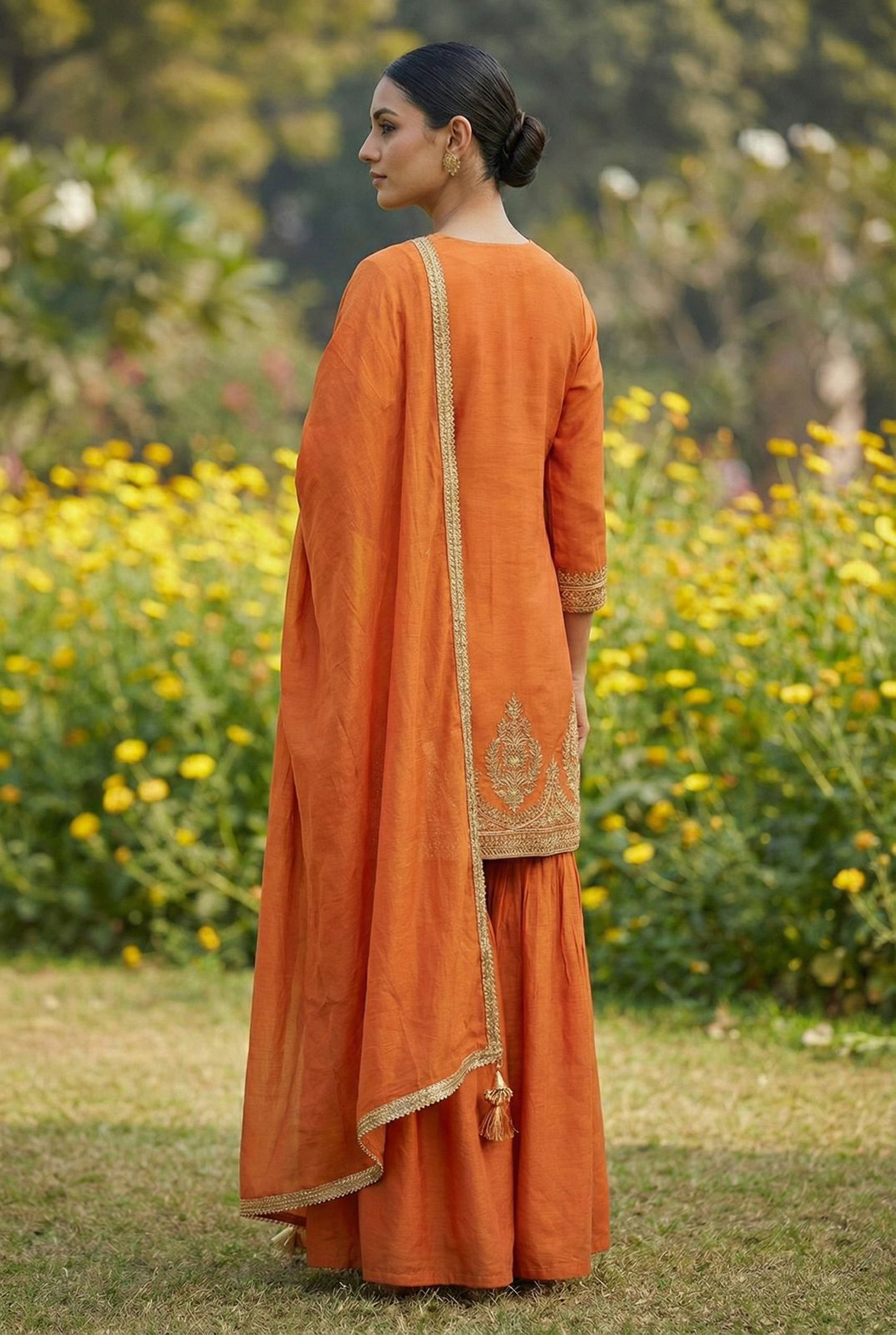Heritage Rust Orange Banarasi Embroidered Suit Set | HER-563