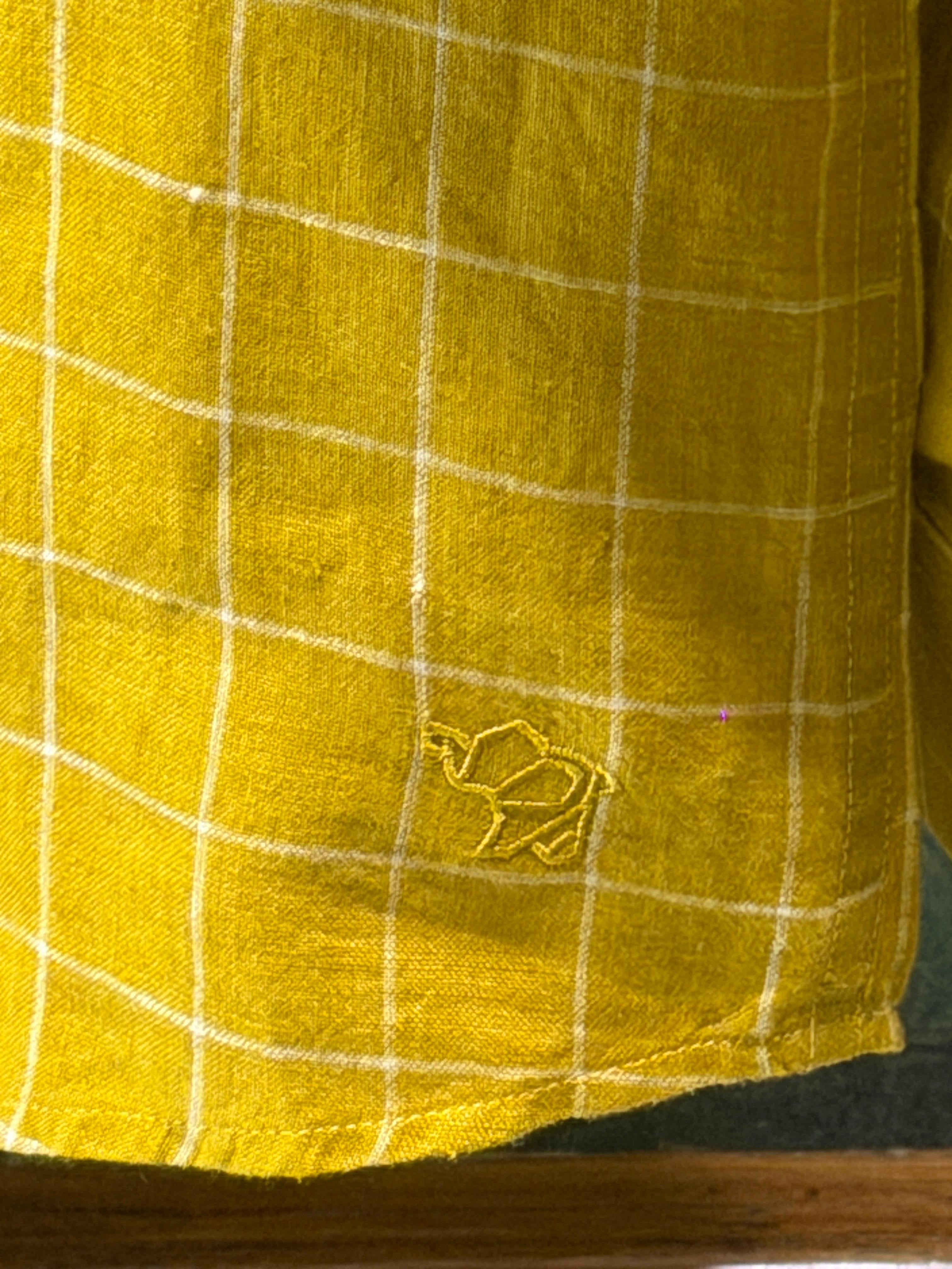 Mustard Yellow Check Men’s Pure Linen Full Sleeves Shirt