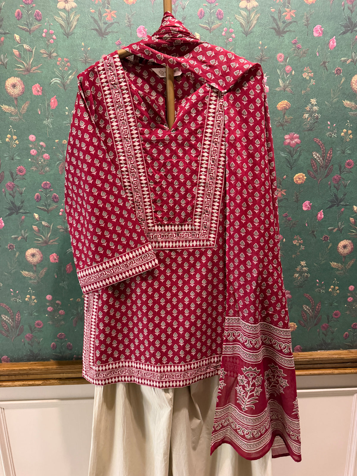 Deep Berry Cotton Printed Farshi Salwar Set