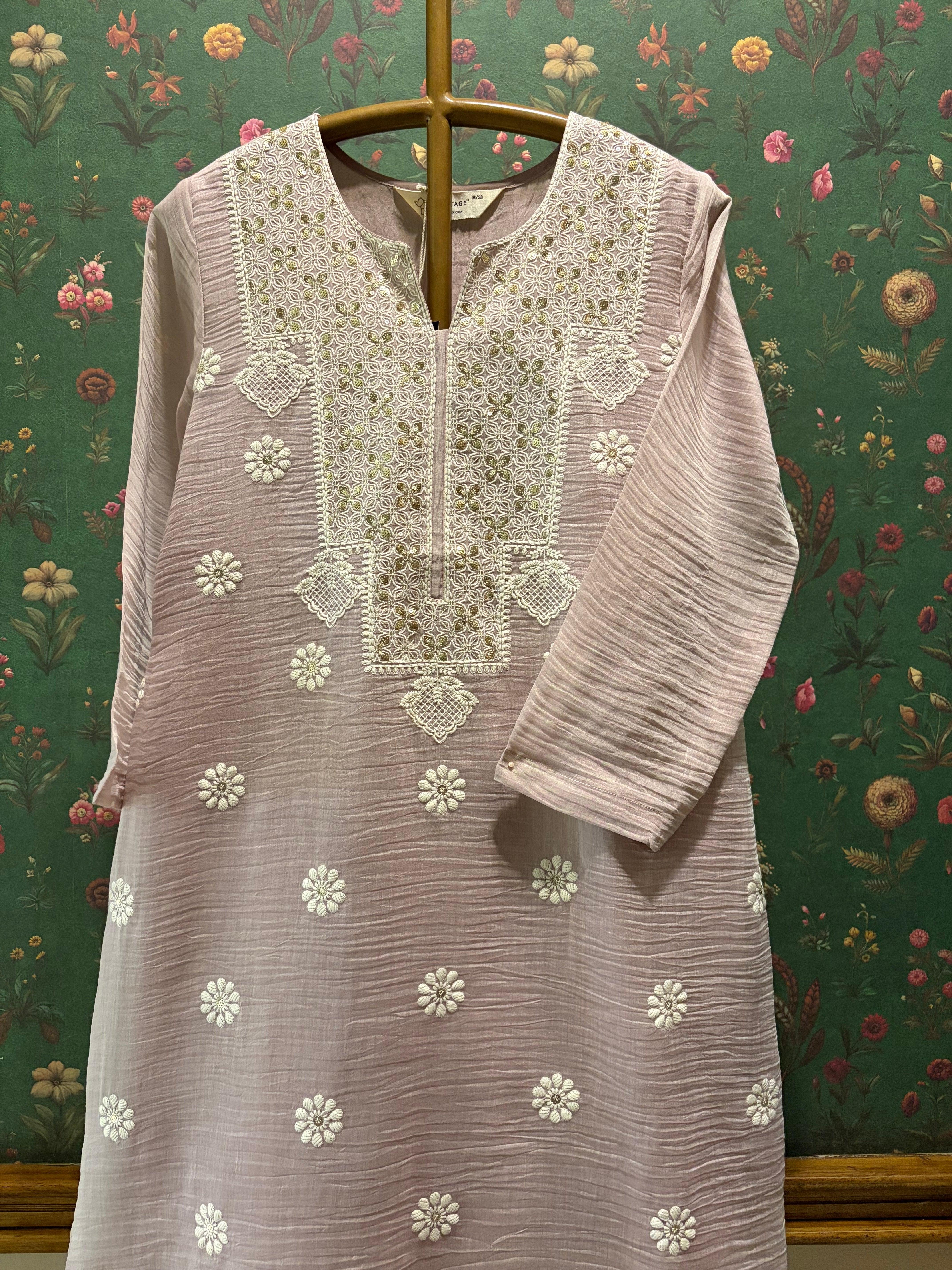 Soft Mauve Embroidered Kurta/Co-ord Set | HER-779