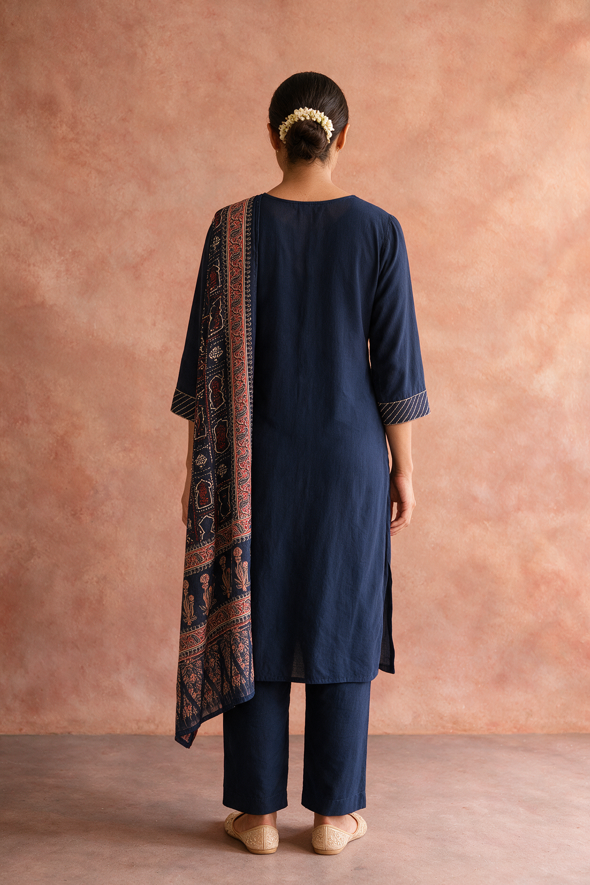 Navy Blue Embroidered Pure Cotton Suit Set