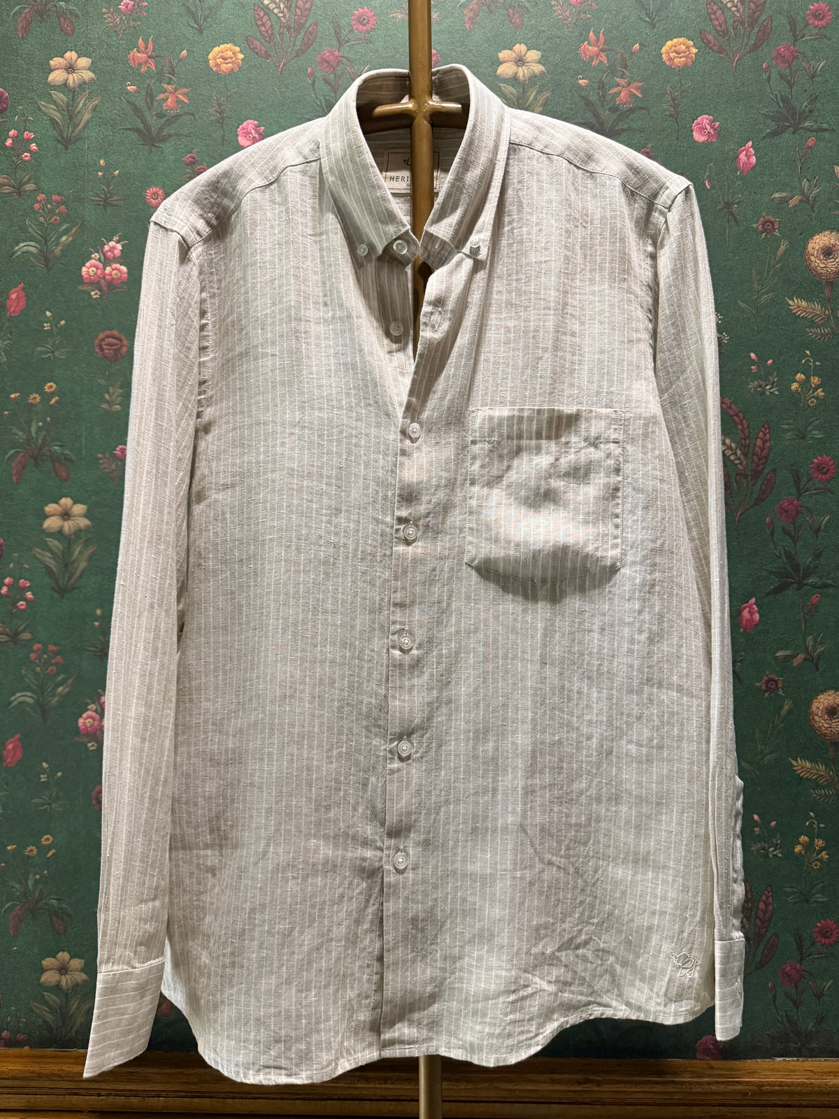 Men’s Ivory Printed Pure Linen Full Sleeves Shirt