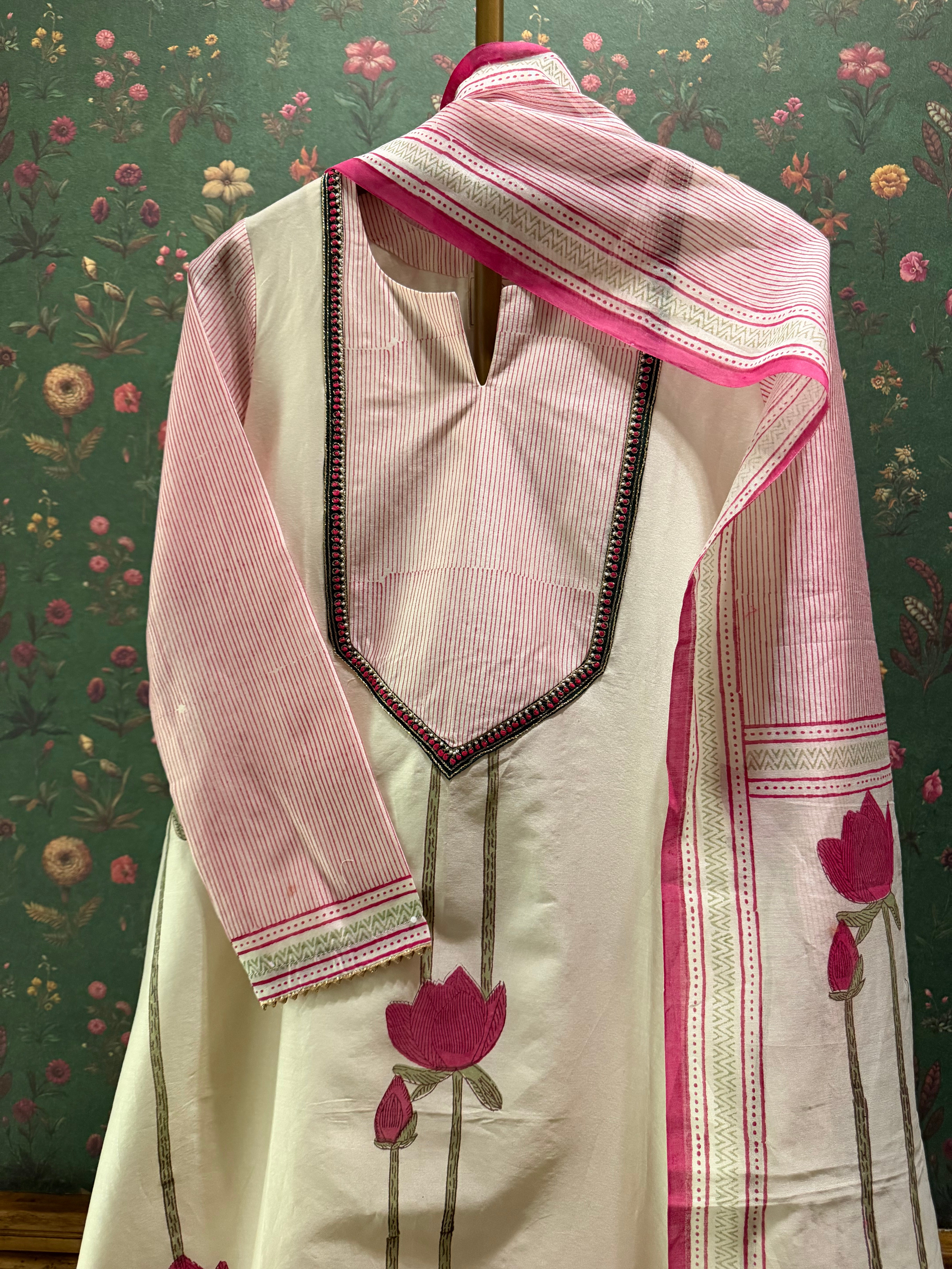 Ivory Lotus Pure Chanderi Suit Set