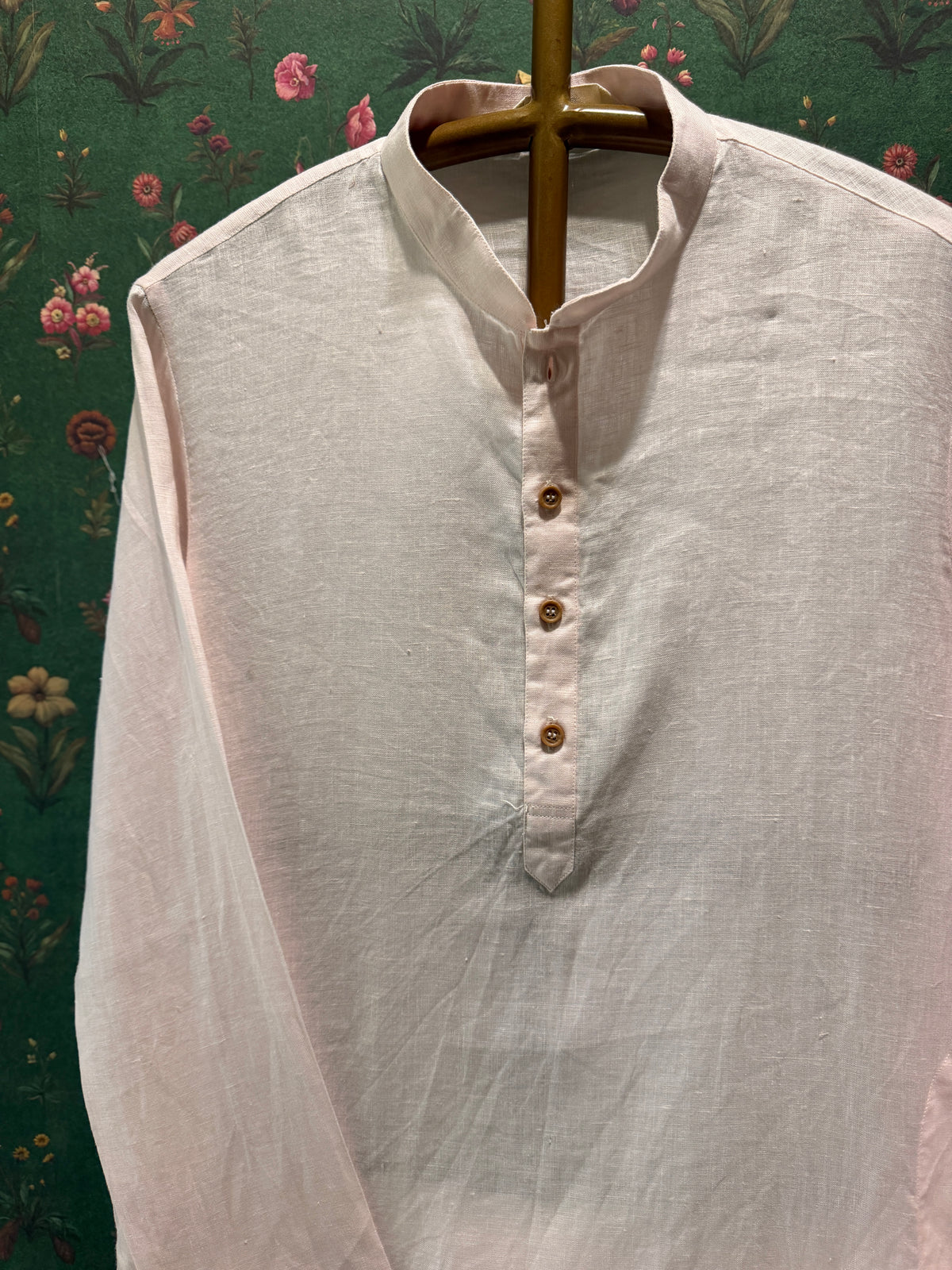 Men’s Pure Linen Kurta Pajama Set – Soft Blush Pink