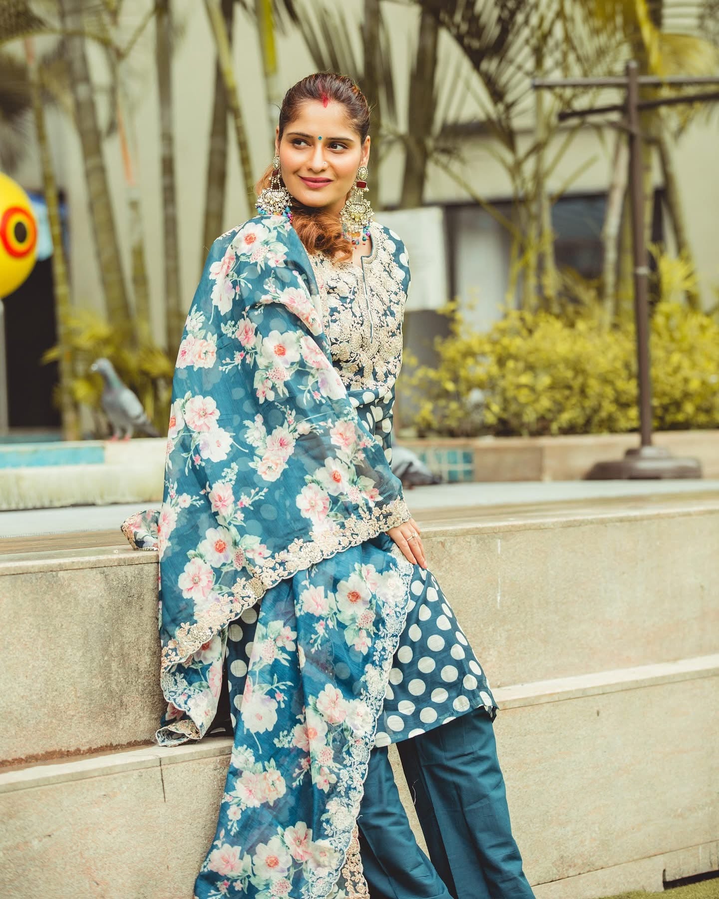 Blue Polka Chanderi Kurta Set | HER-253