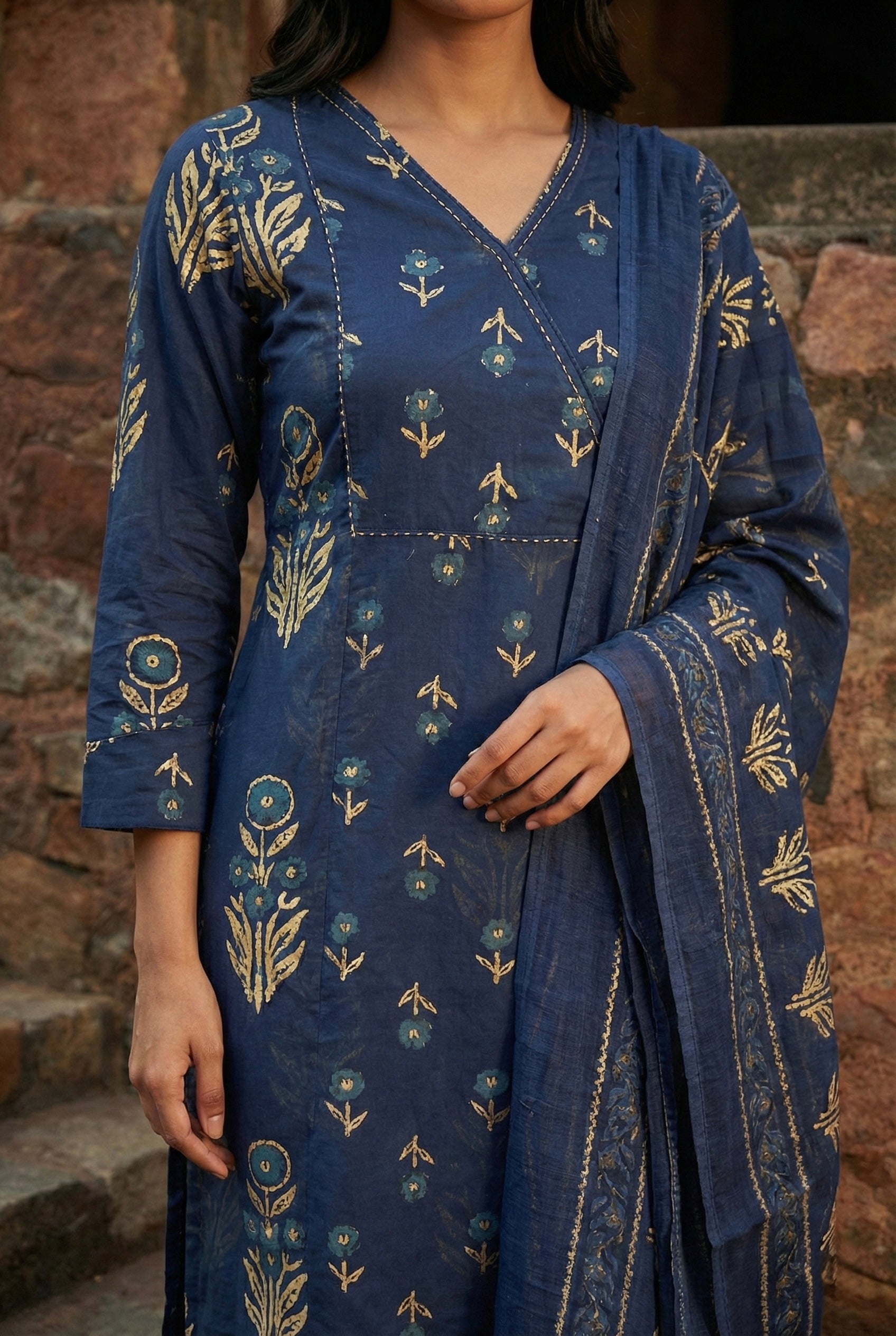 Botanica Indigo Handblock Suit Set | HER-676