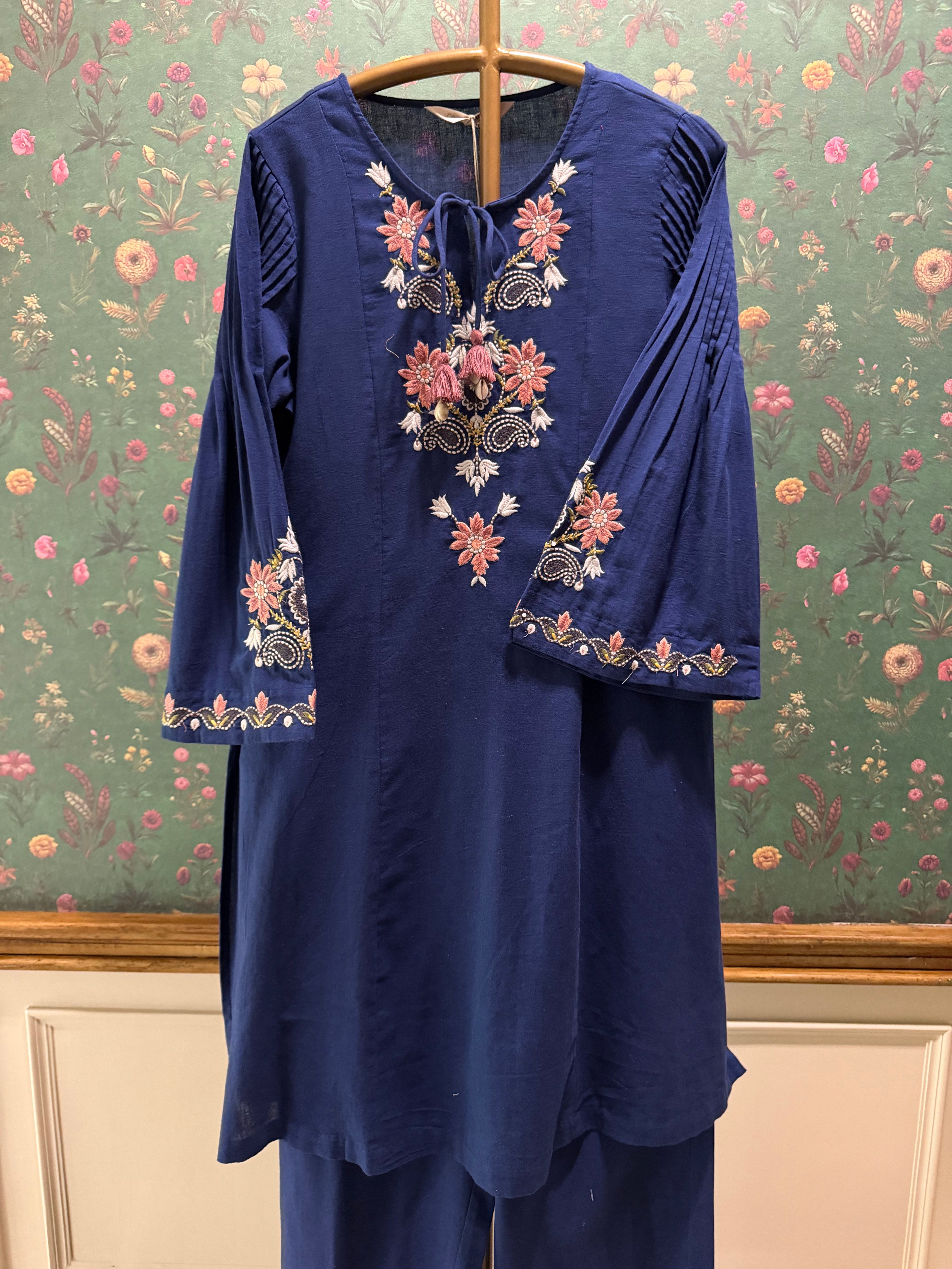 Blue Embroidered A-Line Kurta Set | HER-723