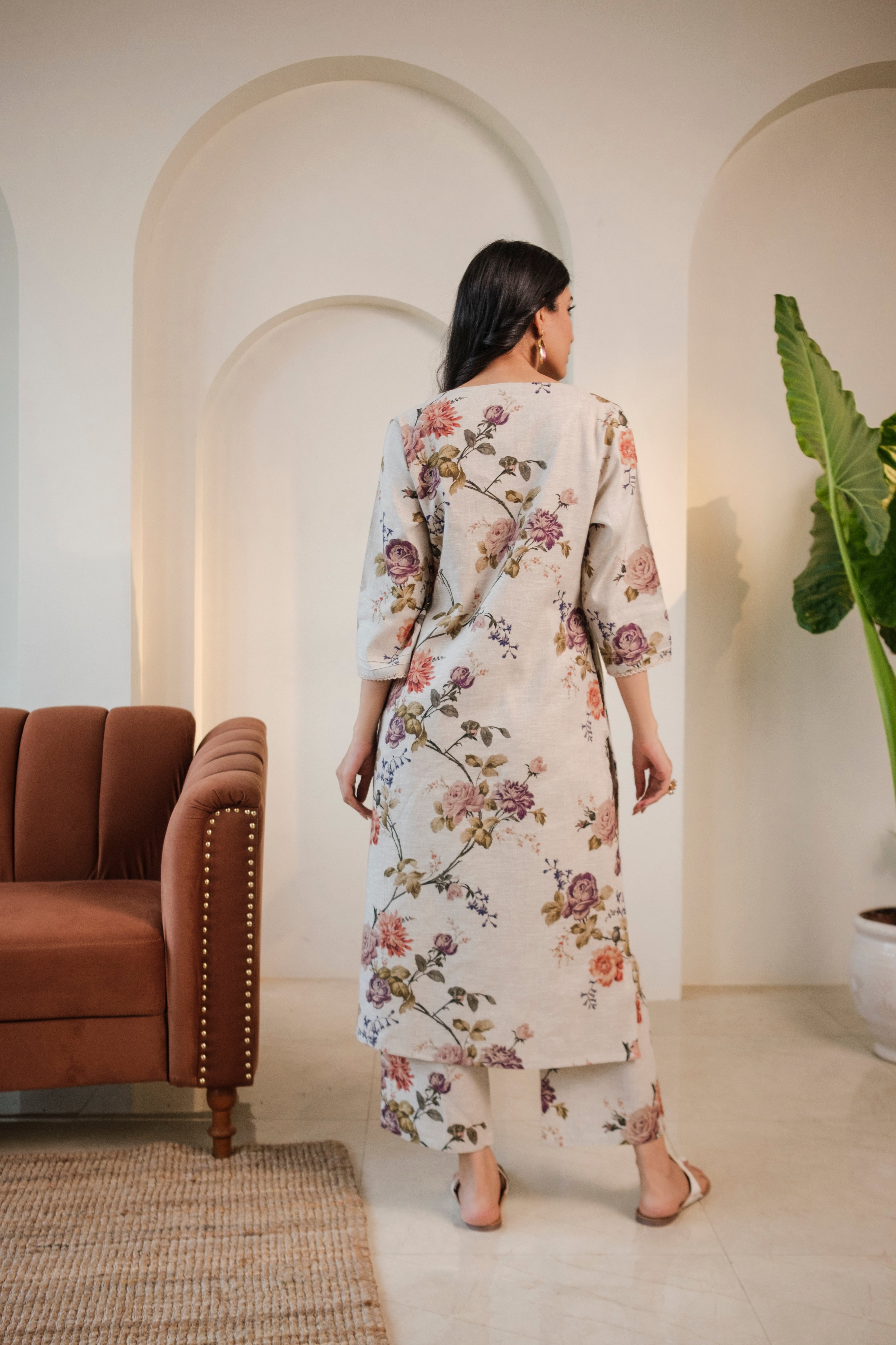 Rosalie Bloom Pure Linen Co-ord/Kurta Set | HER-465