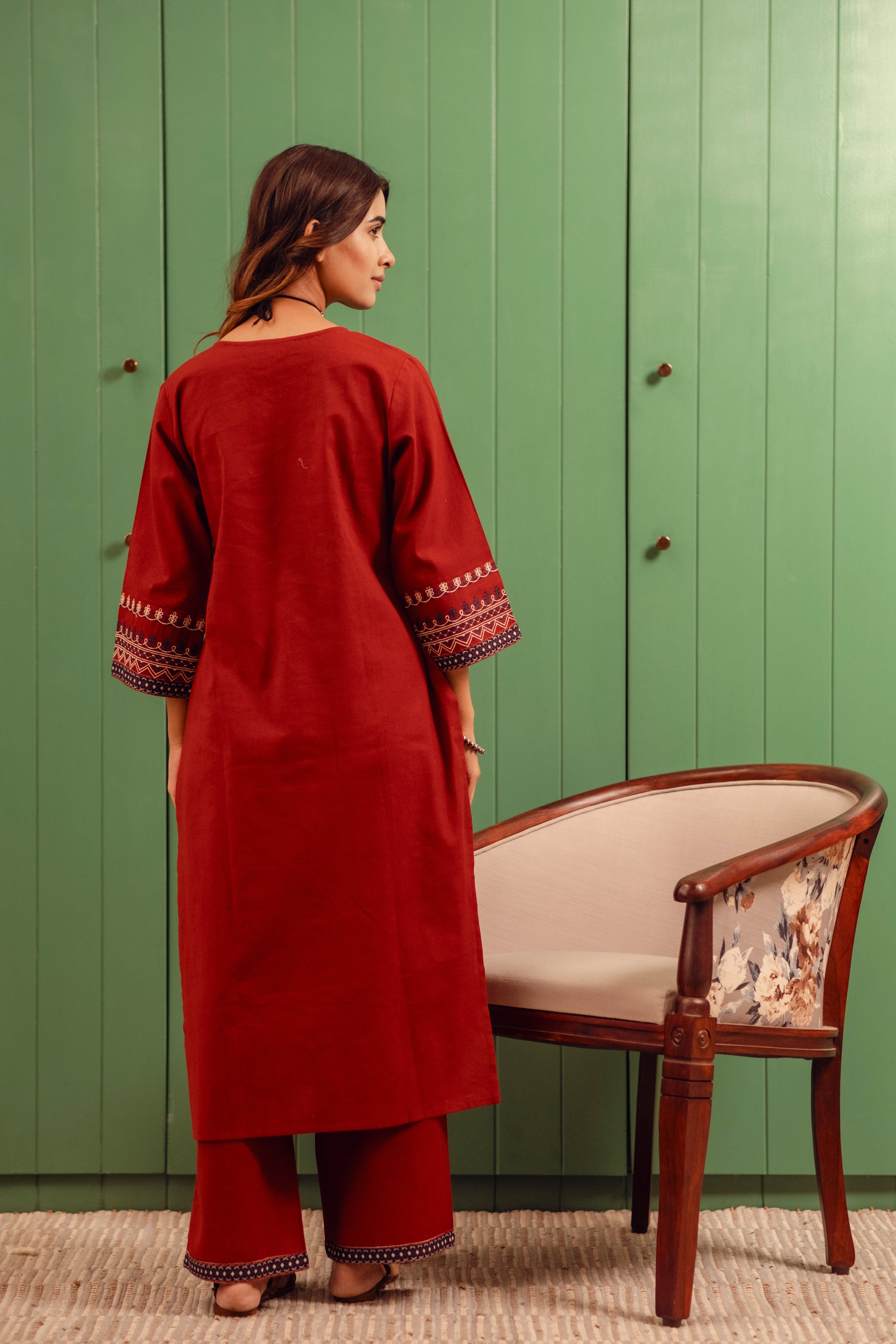 Maroon Cotton Kurta/Co-ord Set | HER-490