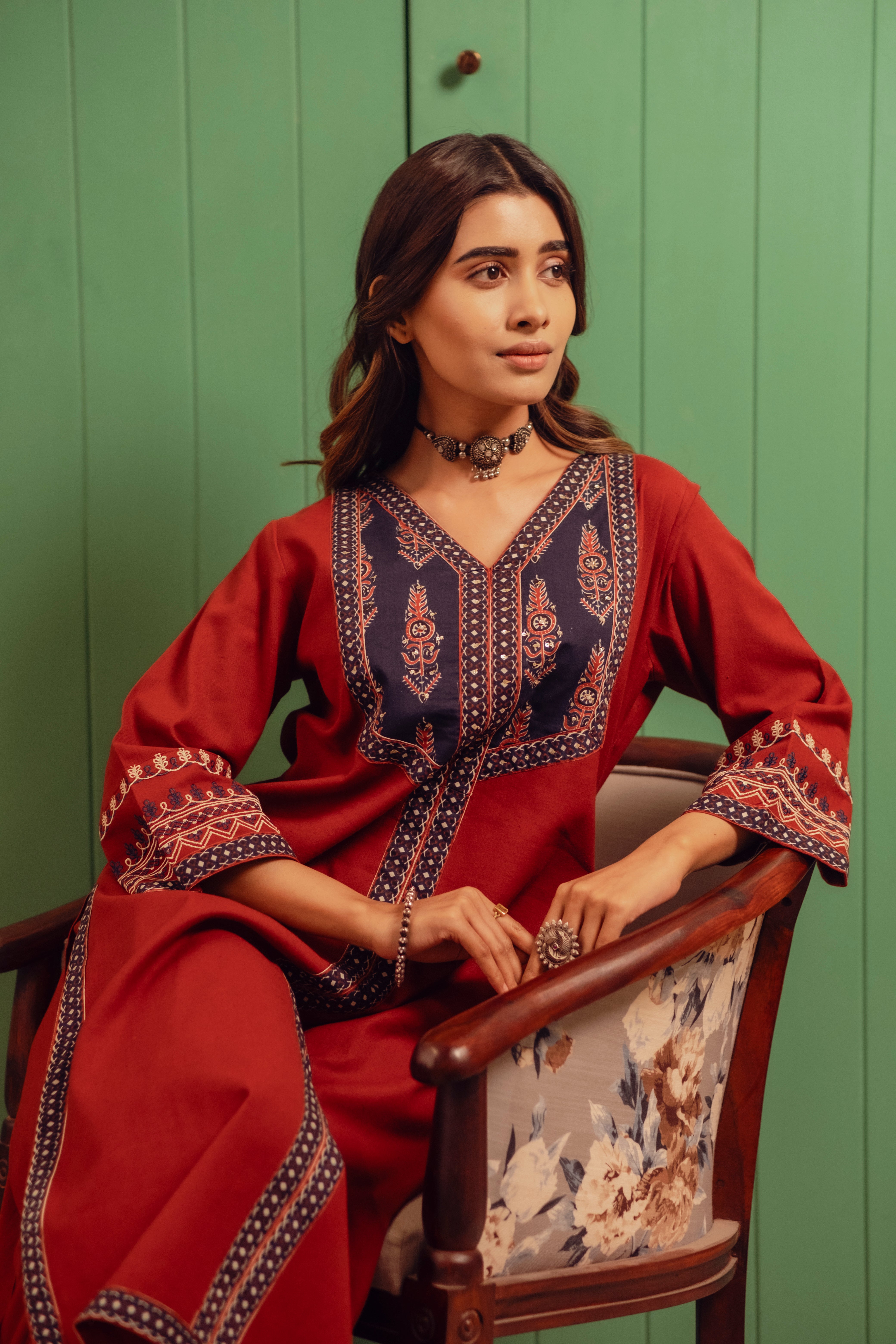 Maroon Cotton Kurta/Co-ord Set | HER-490