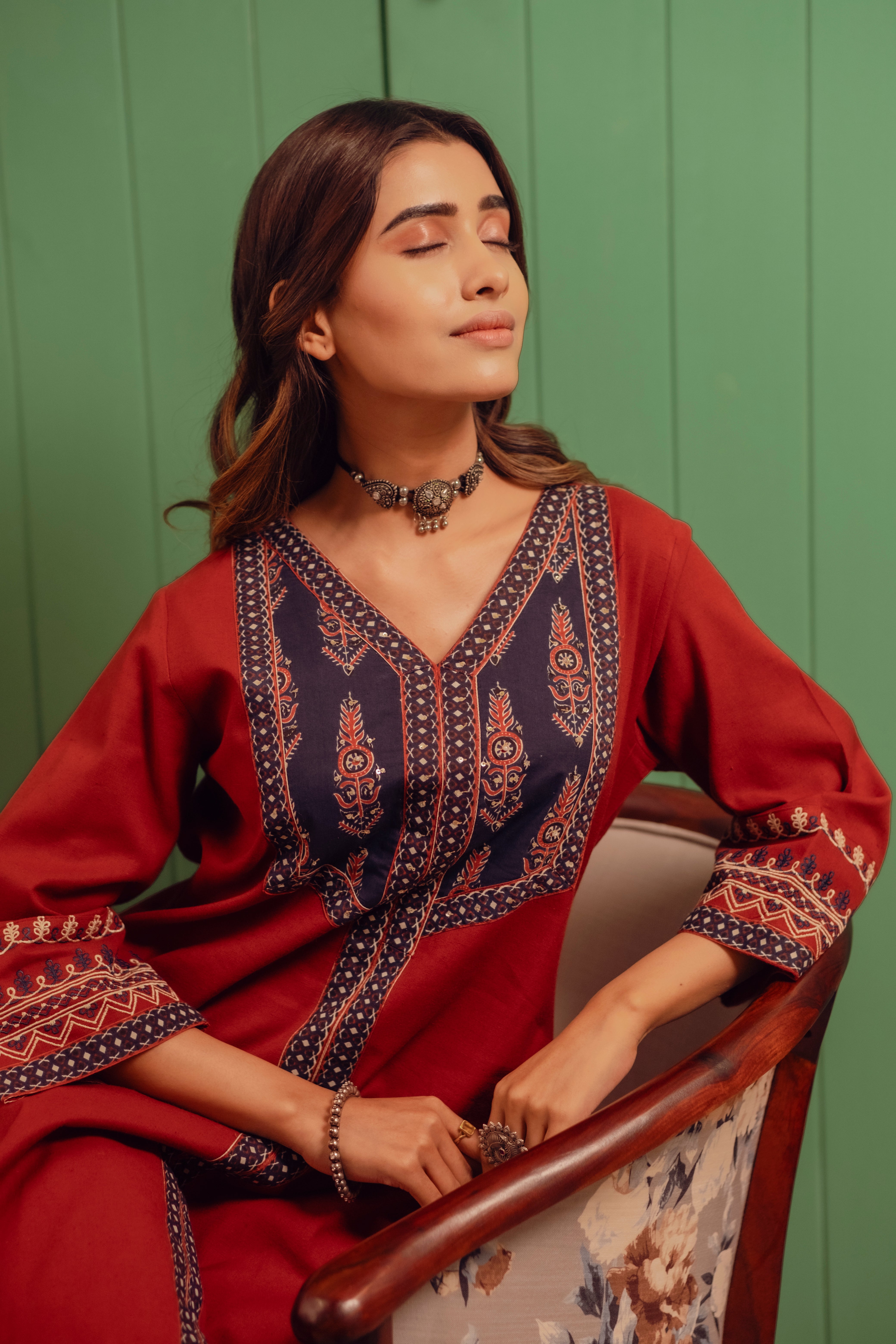 Maroon Cotton Kurta/Co-ord Set | HER-490