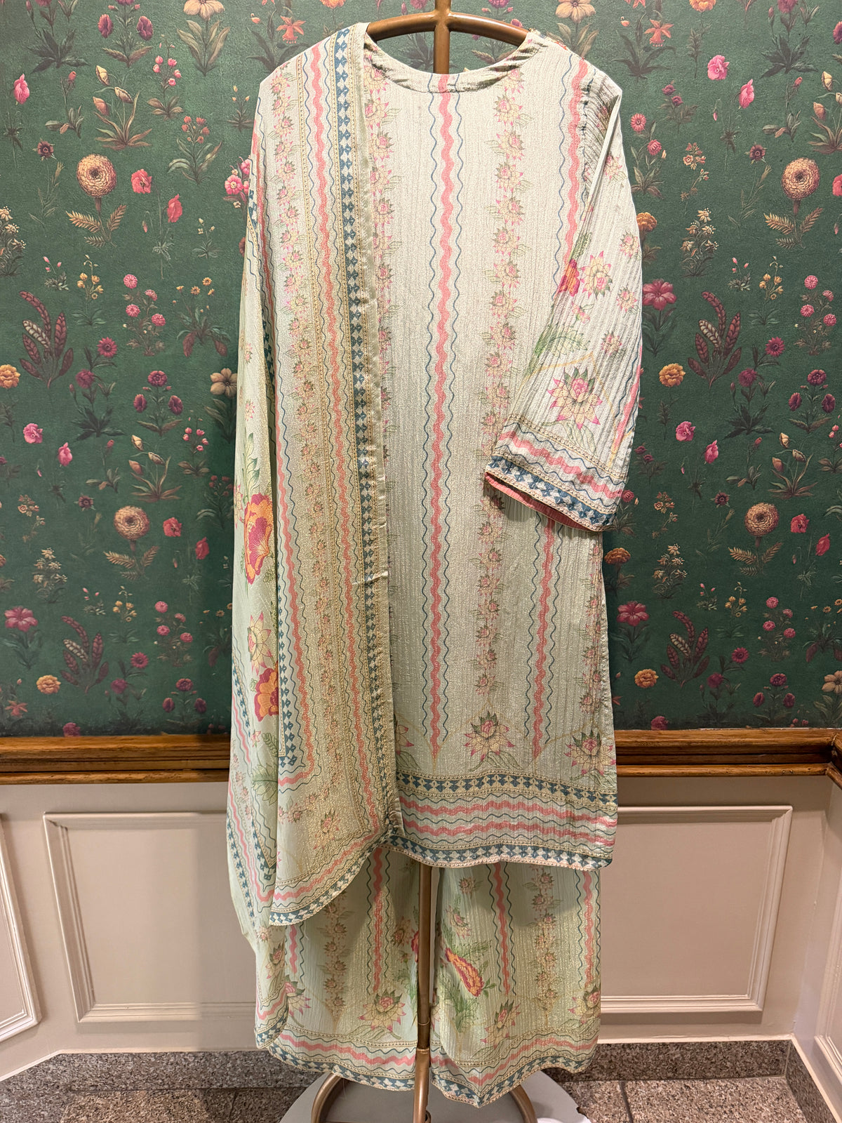 Sage Green Floral Tissue Suit Set