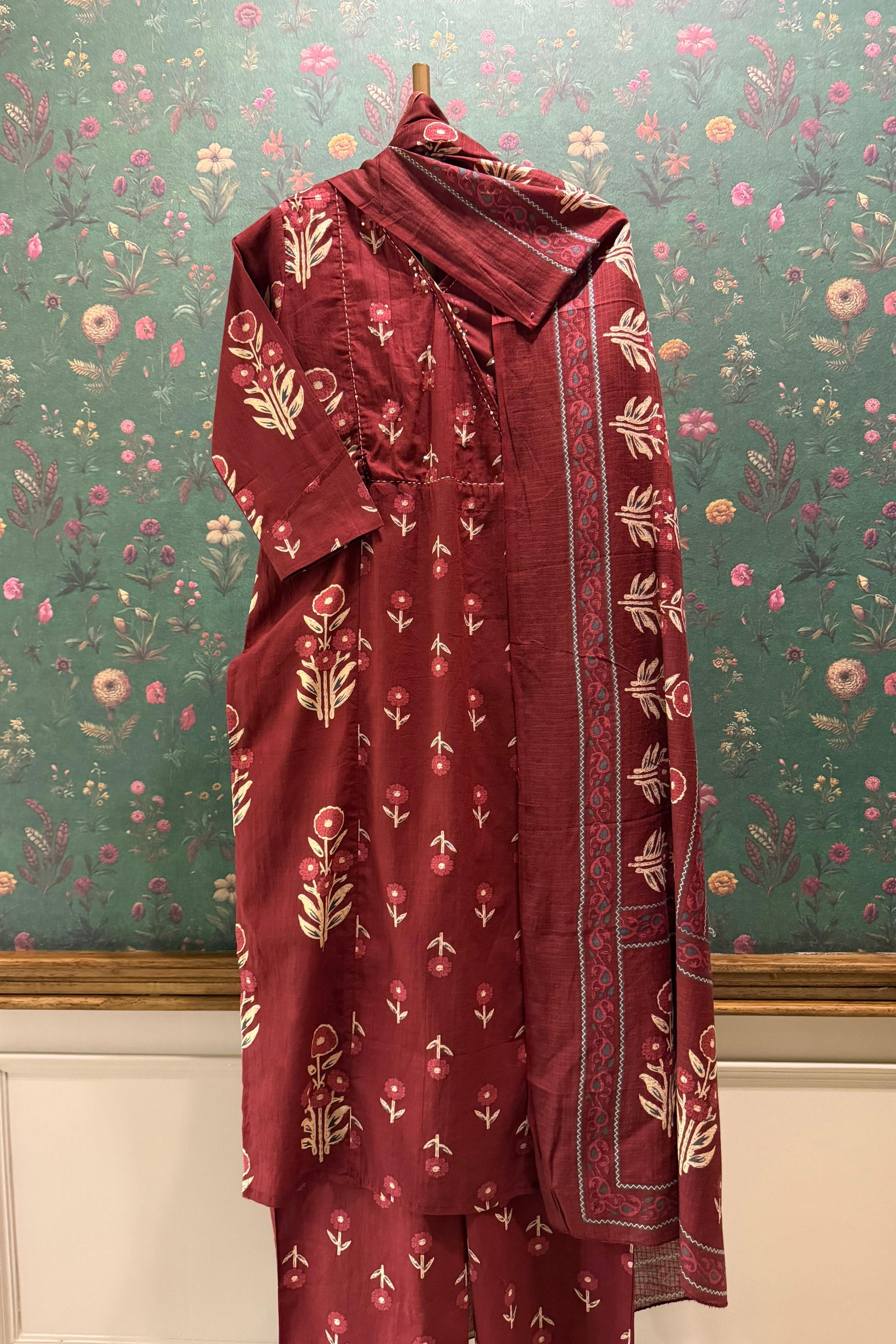 Botanica Rust Handblock Suit Set | HER-676