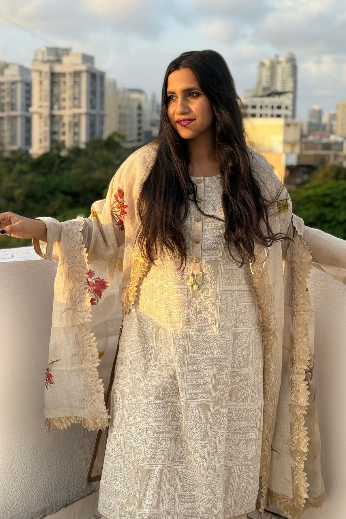 Warm Ivory Gulbahar Chanderi Suit Set