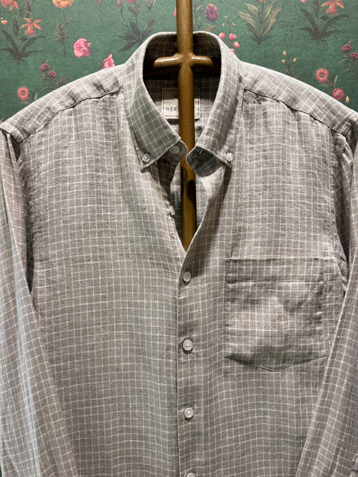 Men’s Dove Grey Check Pure Linen Full Sleeves Shirt