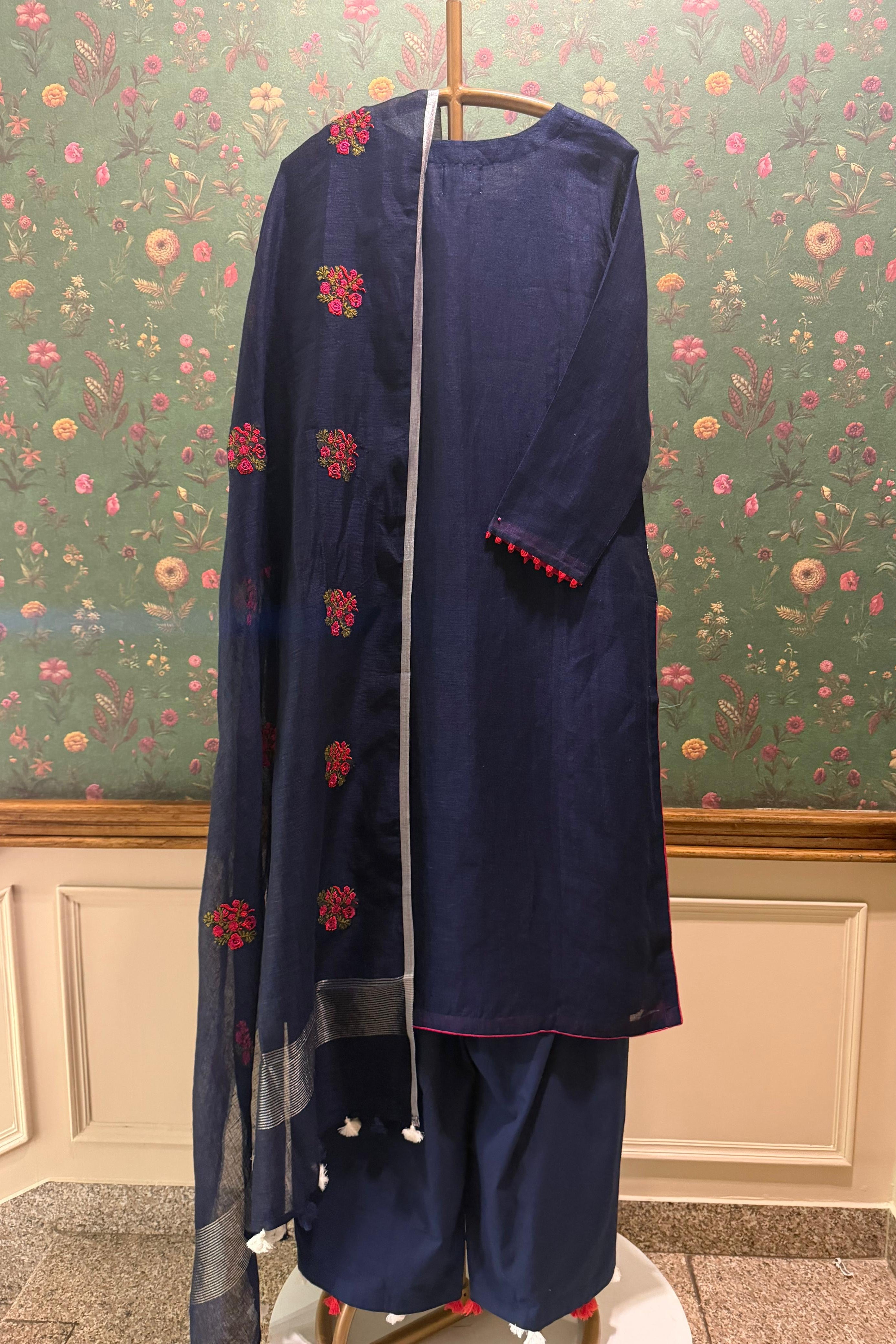 Neel Pushp Embroidered Linen Suit Set | HER-610