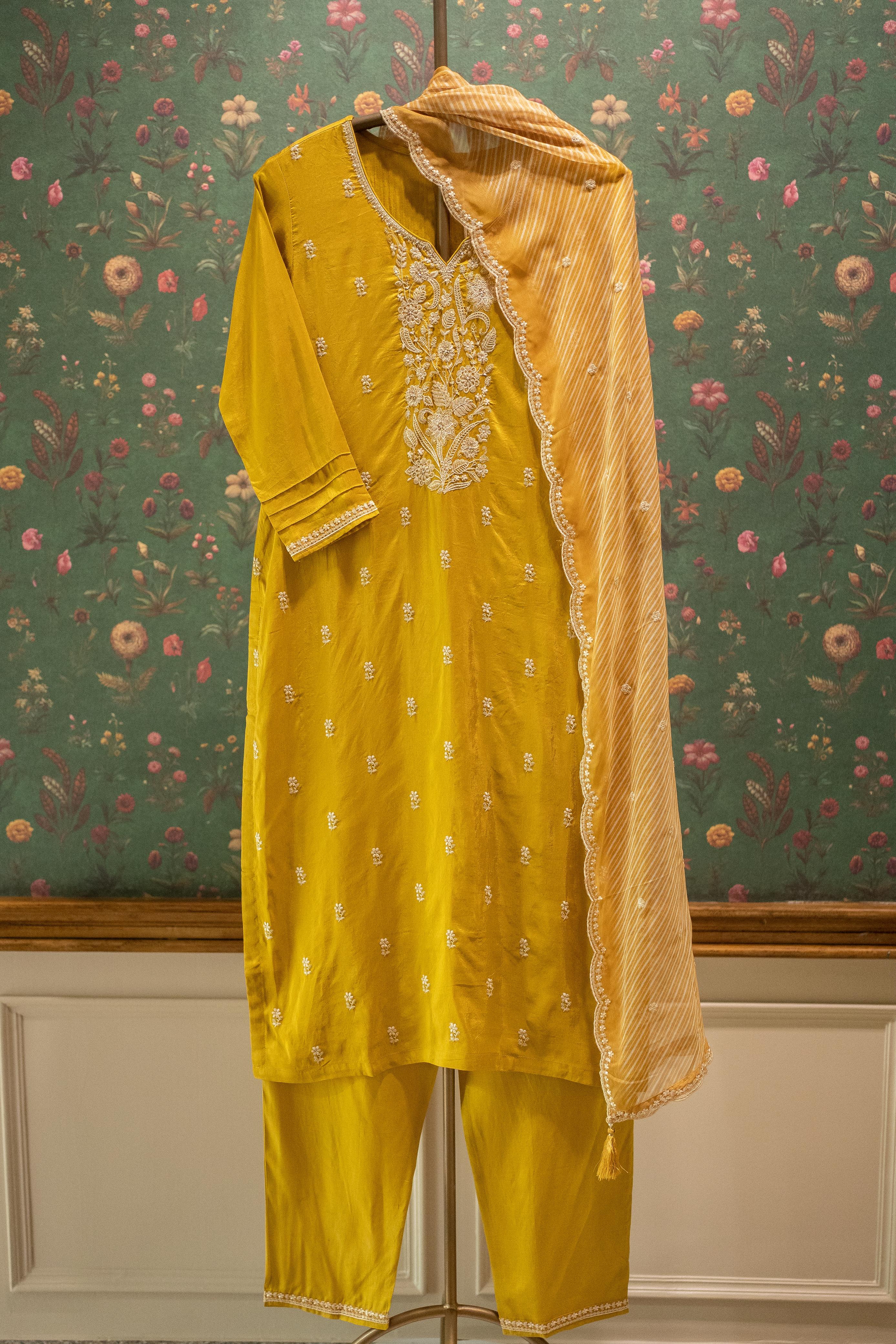 Aarvi Yellow Embroidered Suit Set | HER-559