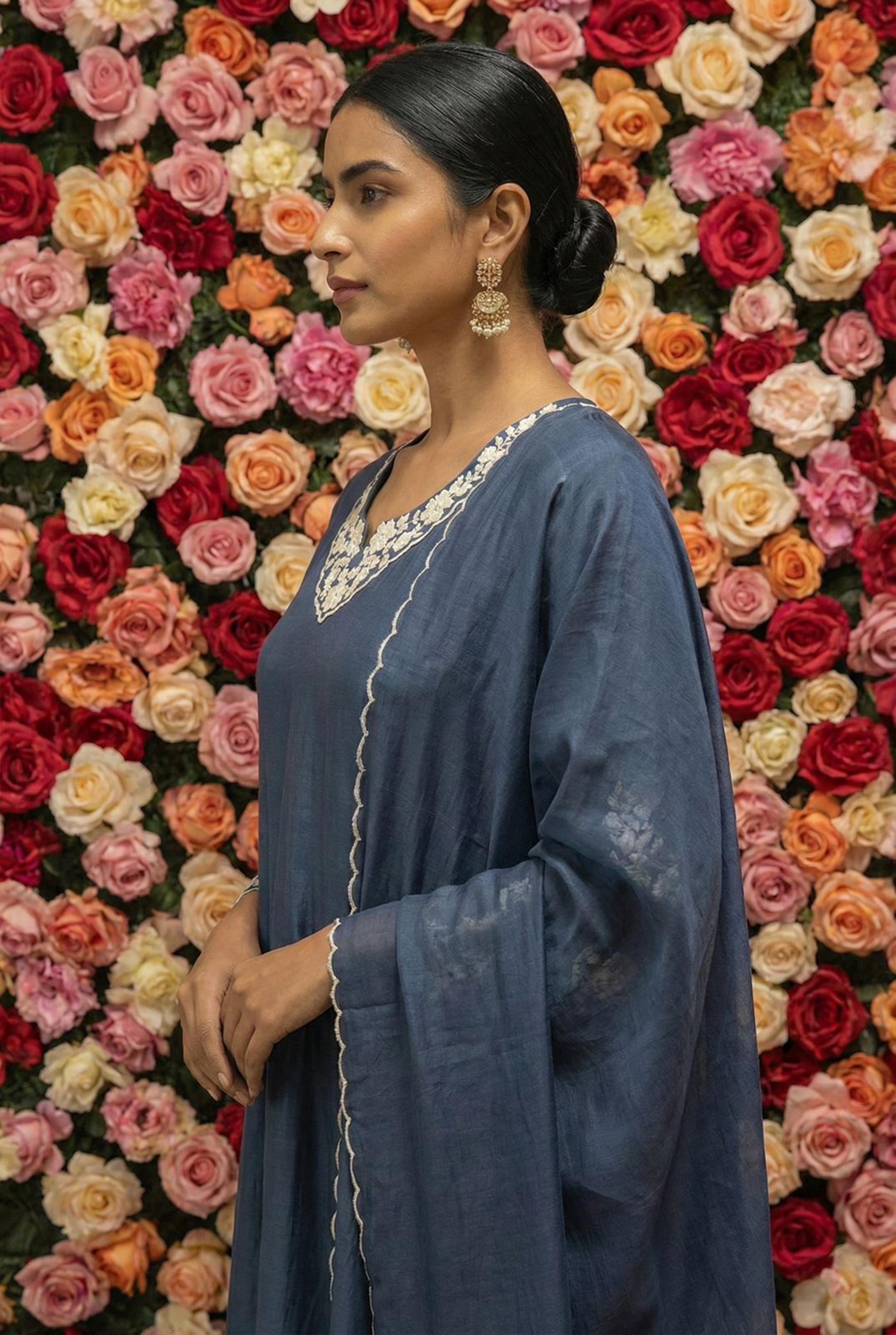 Zariyah Blue Embroidered Suit Set | HER-588