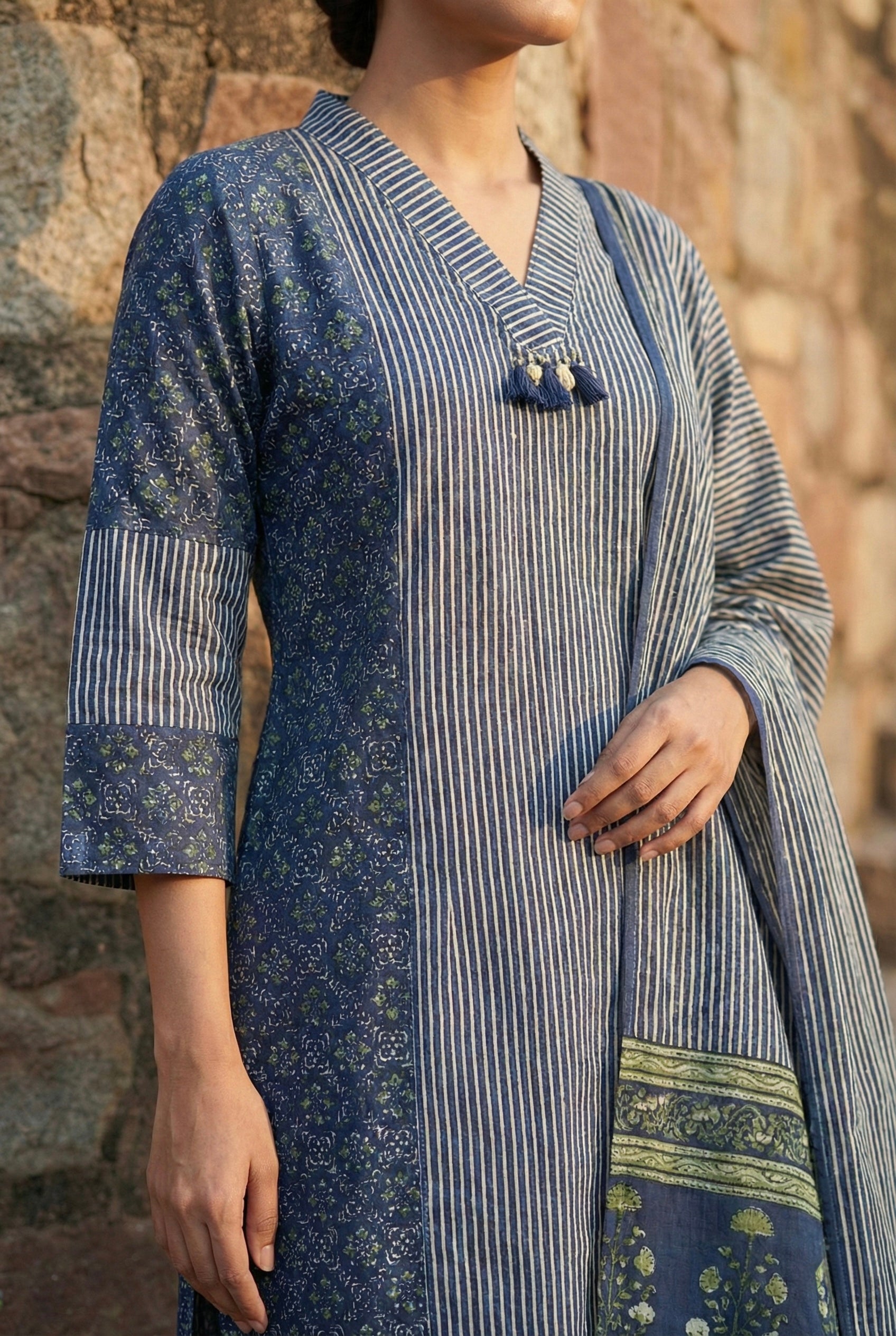 Rekha Ajrakh Blue Suit Set | HER-678