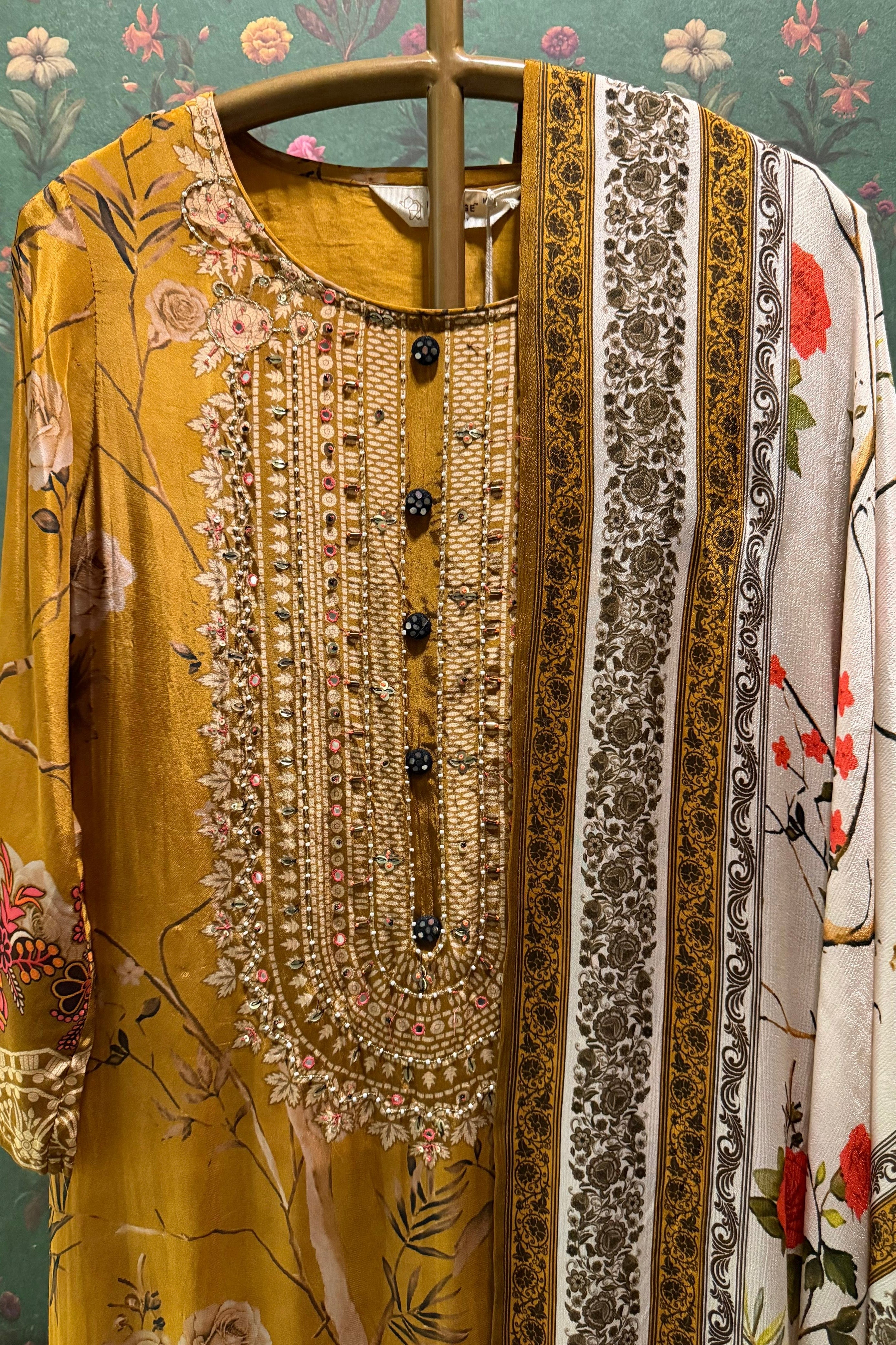 Mustard Rose Garden Embellished Suit Set | HER-614