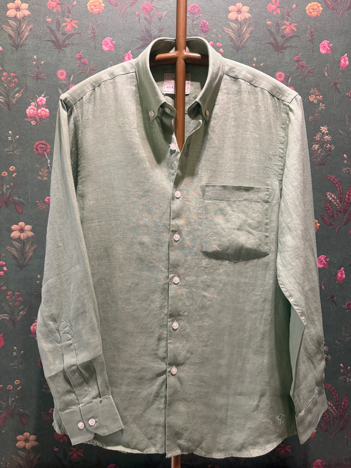 Men’s Sage Green Pure Linen Full Sleeves Shirt