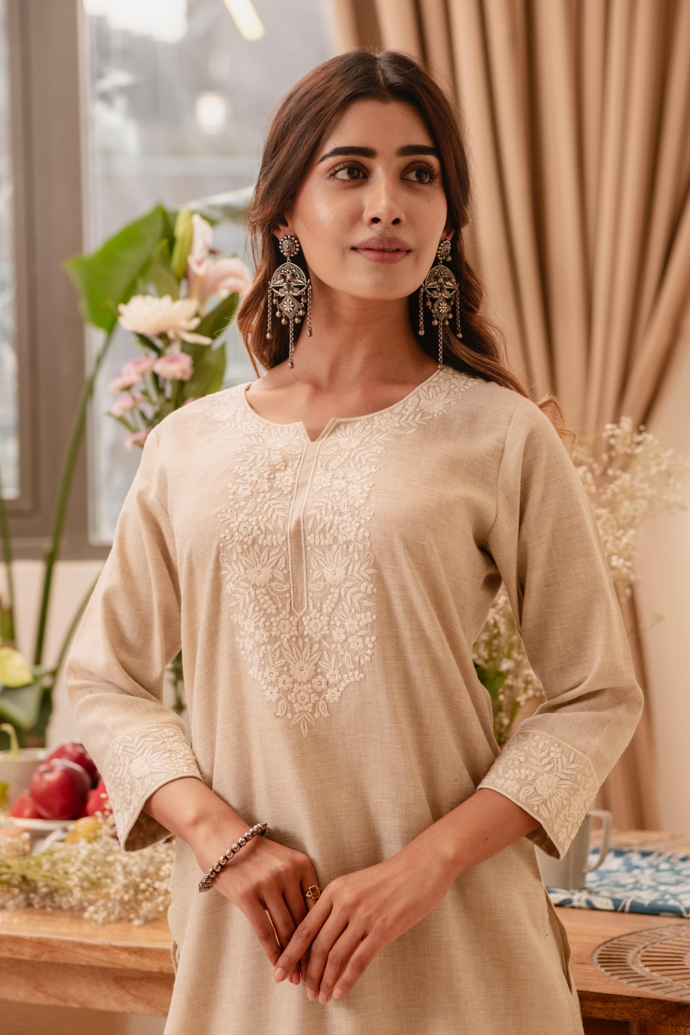 Beige/Fawn Cotton Linen Kurta/Co-ord Set | HER-517