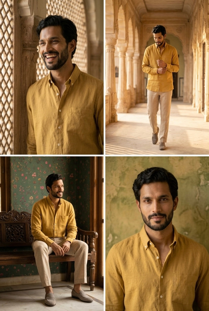Men’s Mustard Yellow Pure Linen Full Sleeves Shirt