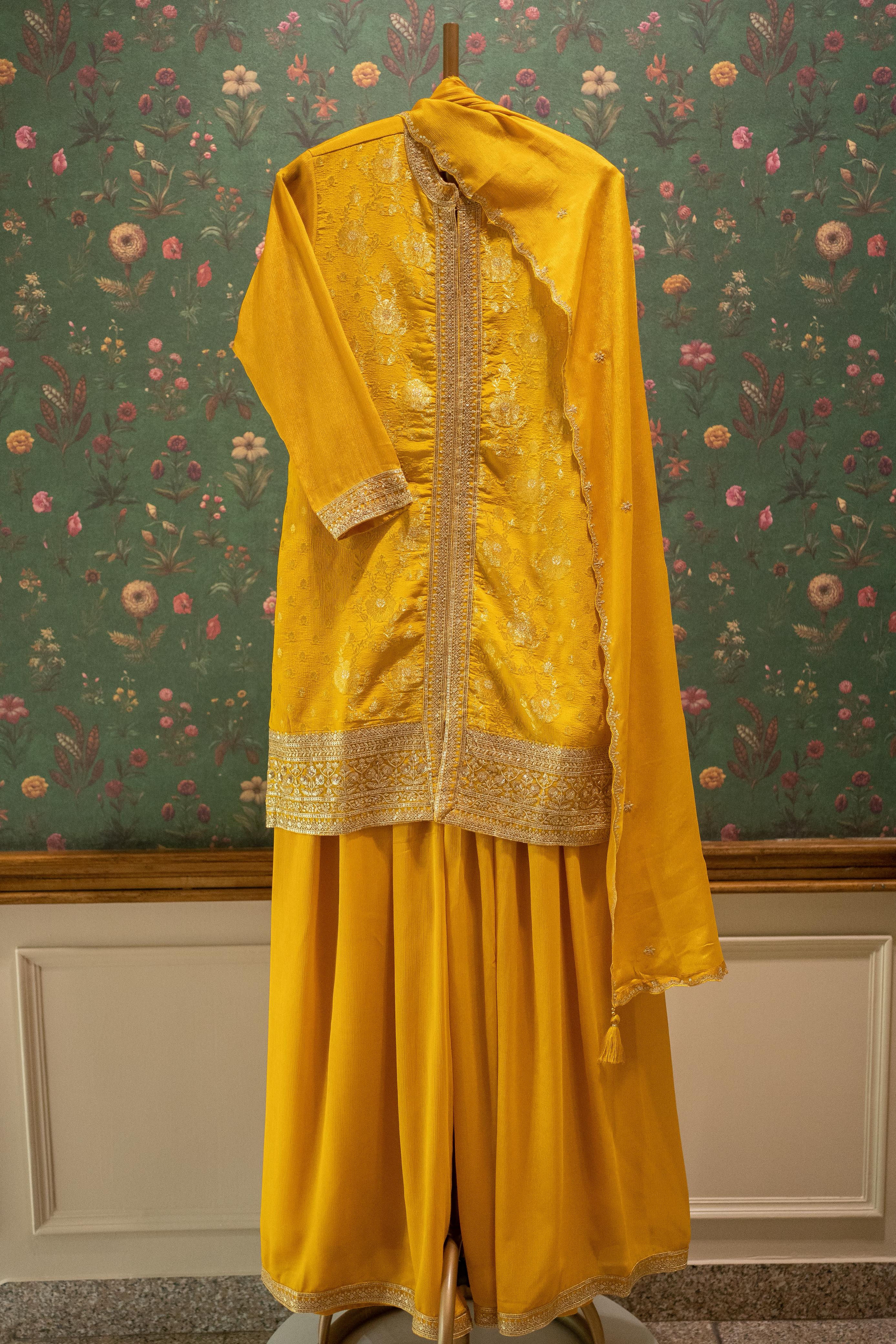 Heritage Mustard Yellow Banarasi Embroidered Suit Set | HER-563 YELLOW