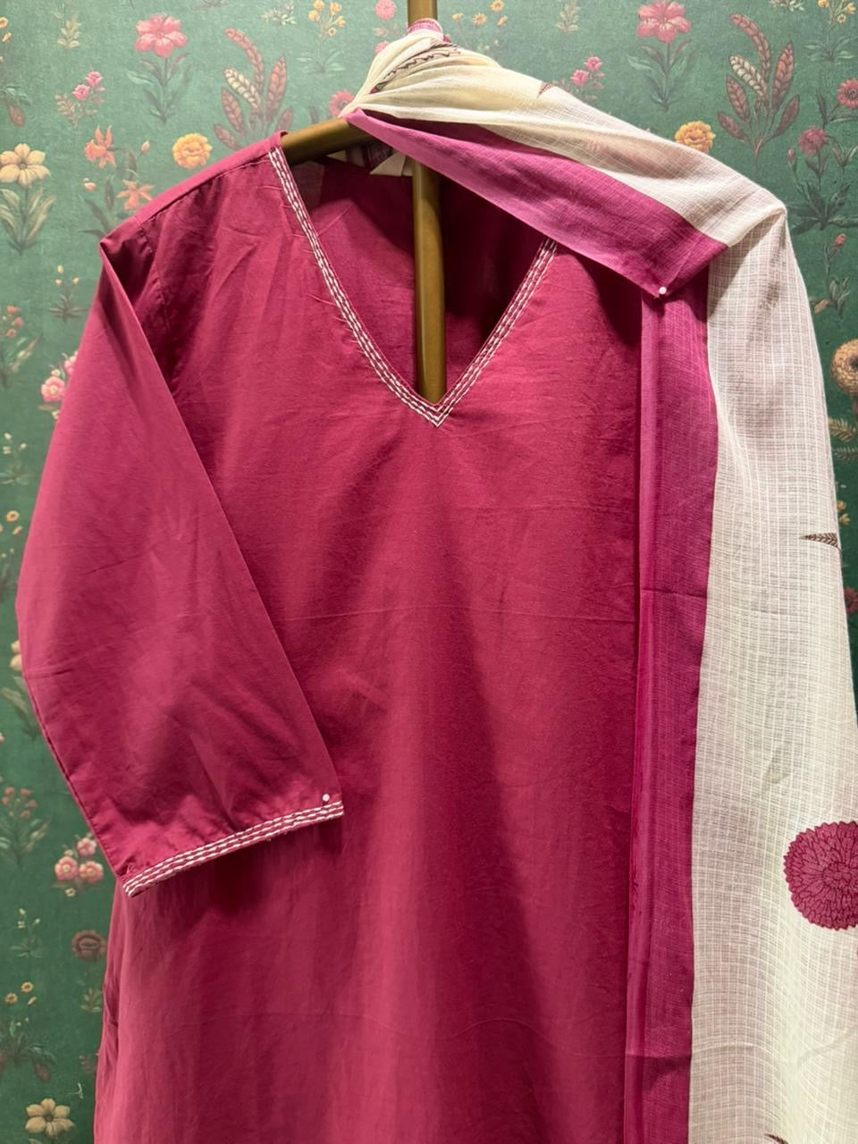 Berry Pink Oversized Cotton Suit Set | HER-689