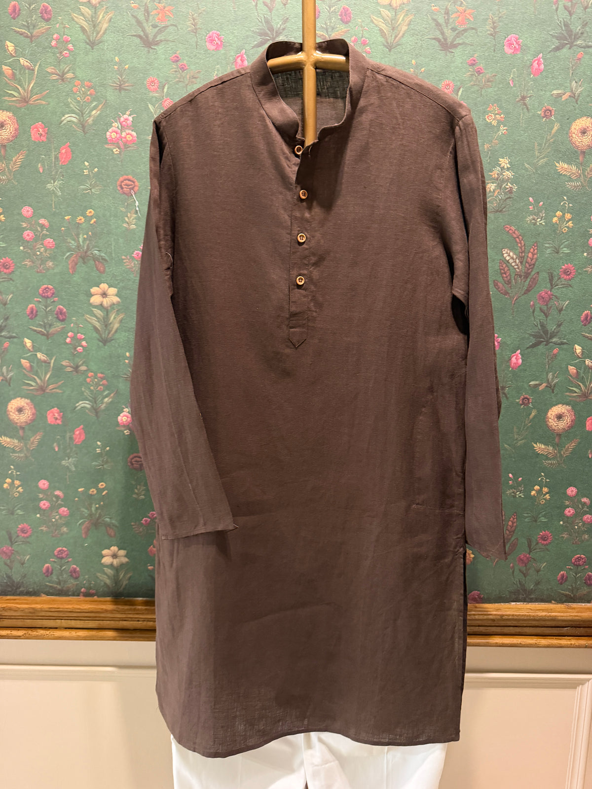 Men’s Pure Linen Kurta Pajama Set - Dark Chocolate Brown