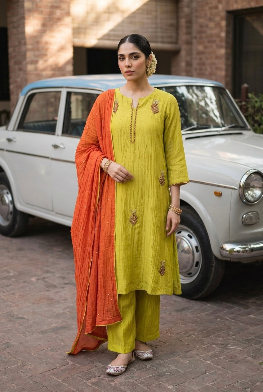 Vanyara Lime Green A-Line Suit Set | HER-625