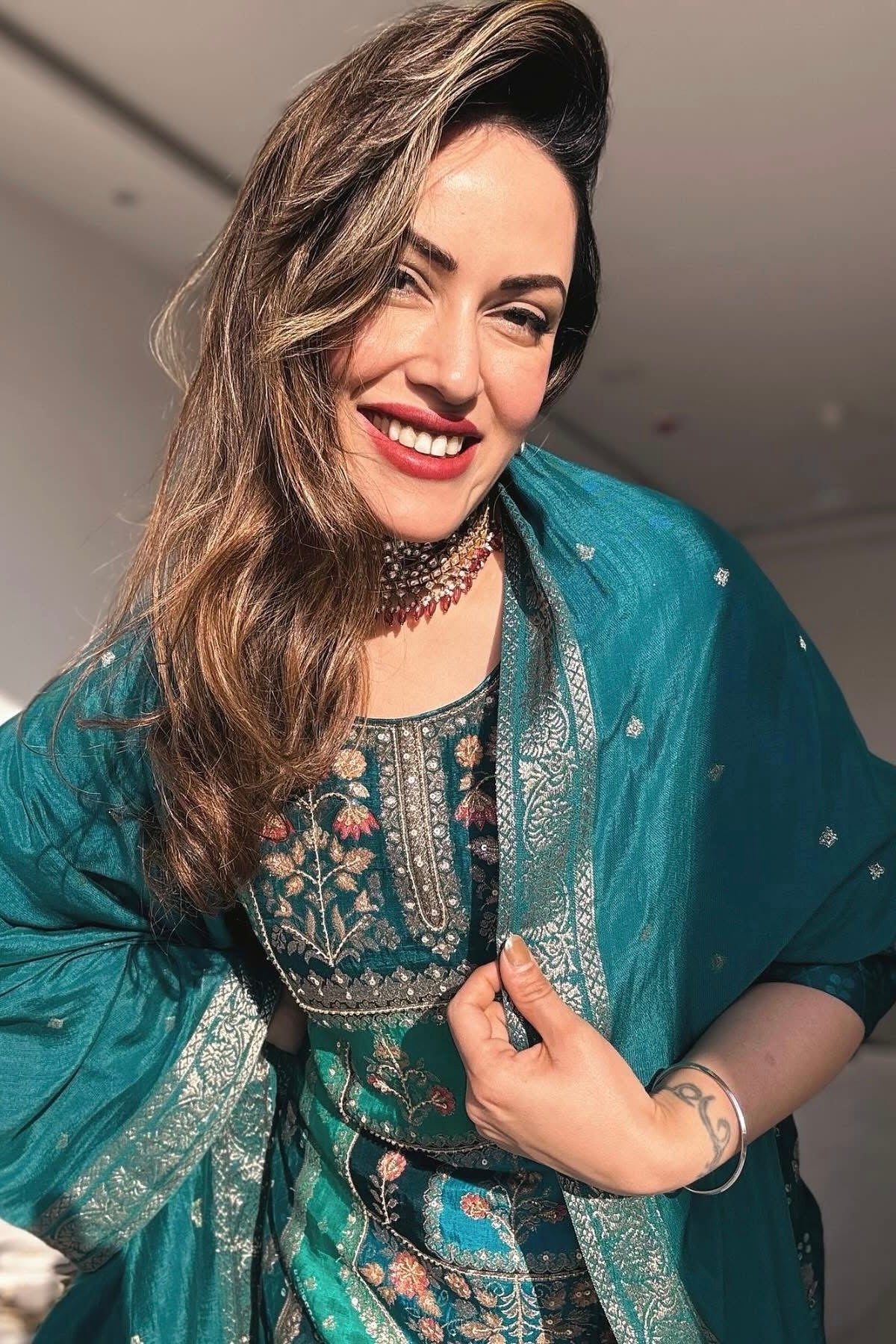 Emerald Green Dola Jacquard Suit Set | HER-166