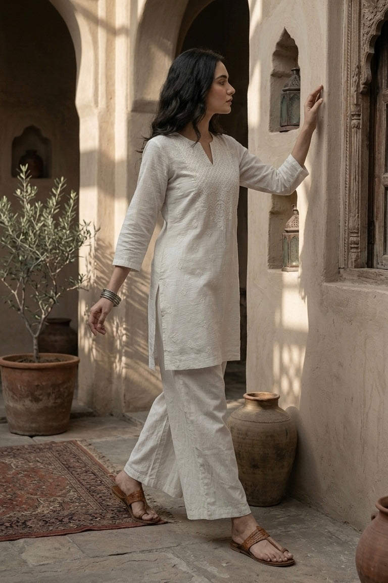 Ivory Mul-Chanderi Kurta Set