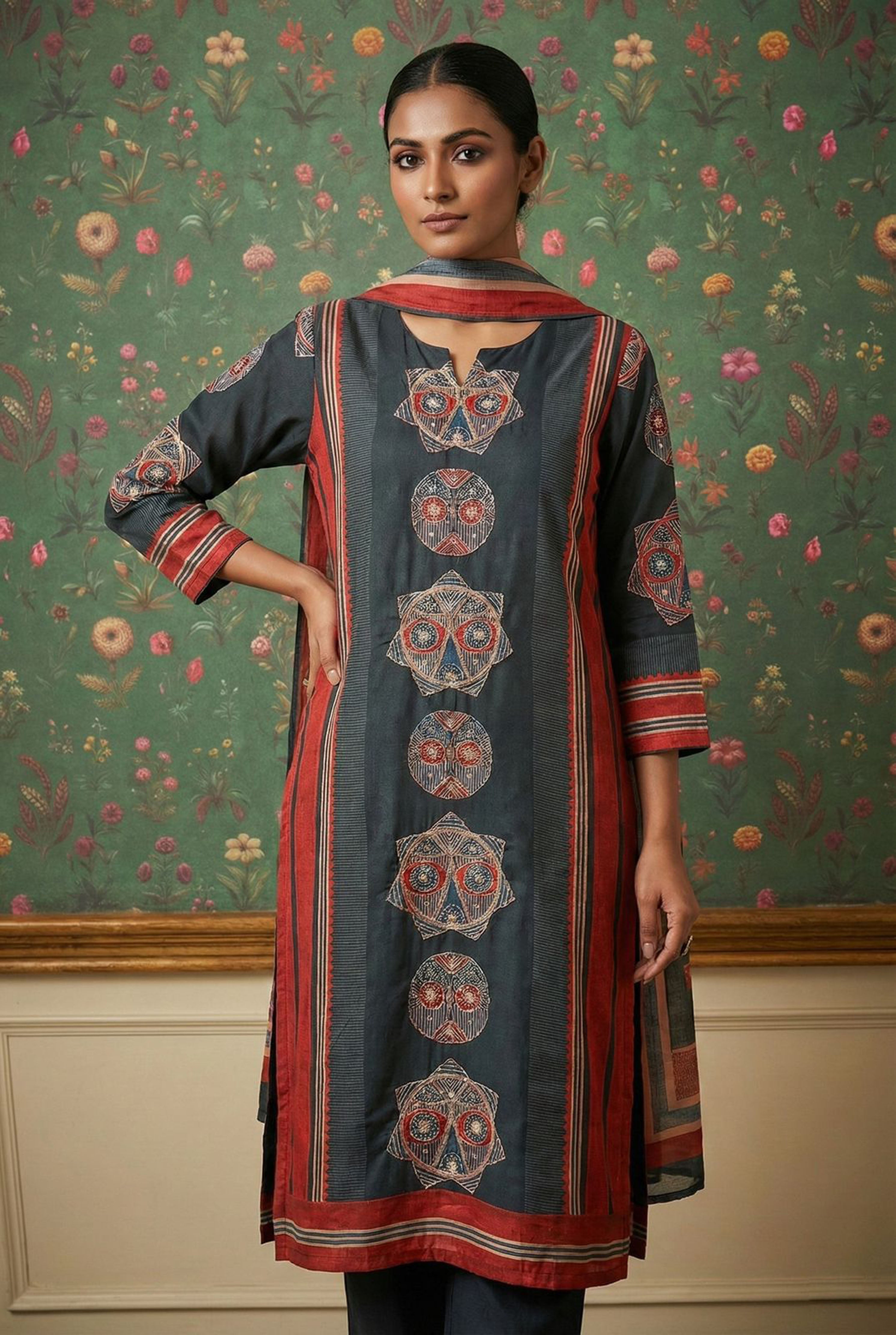 Black Muslin Suit Set | HER-393