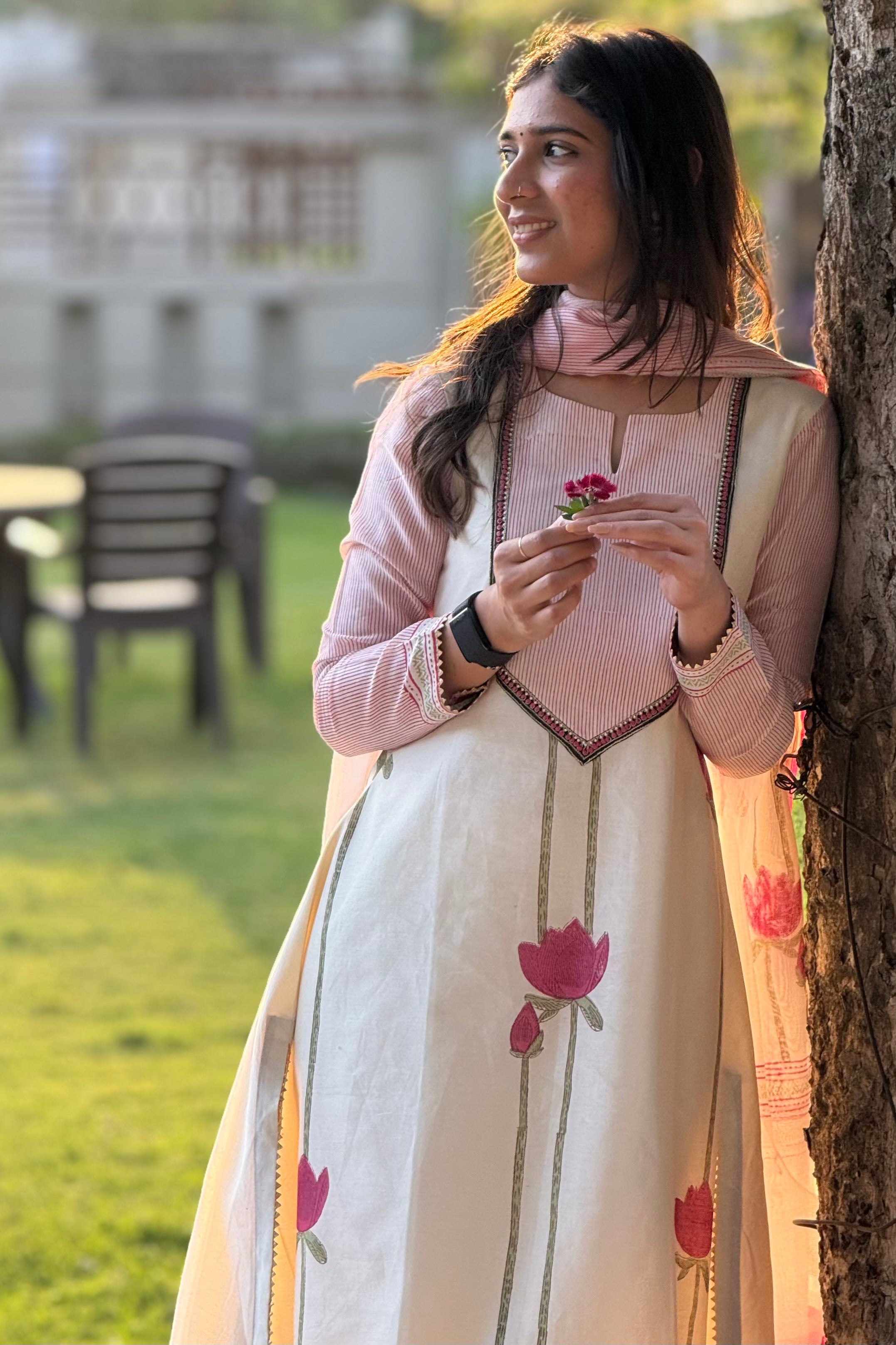 Ivory Lotus Pure Chanderi A-Line Suit Set